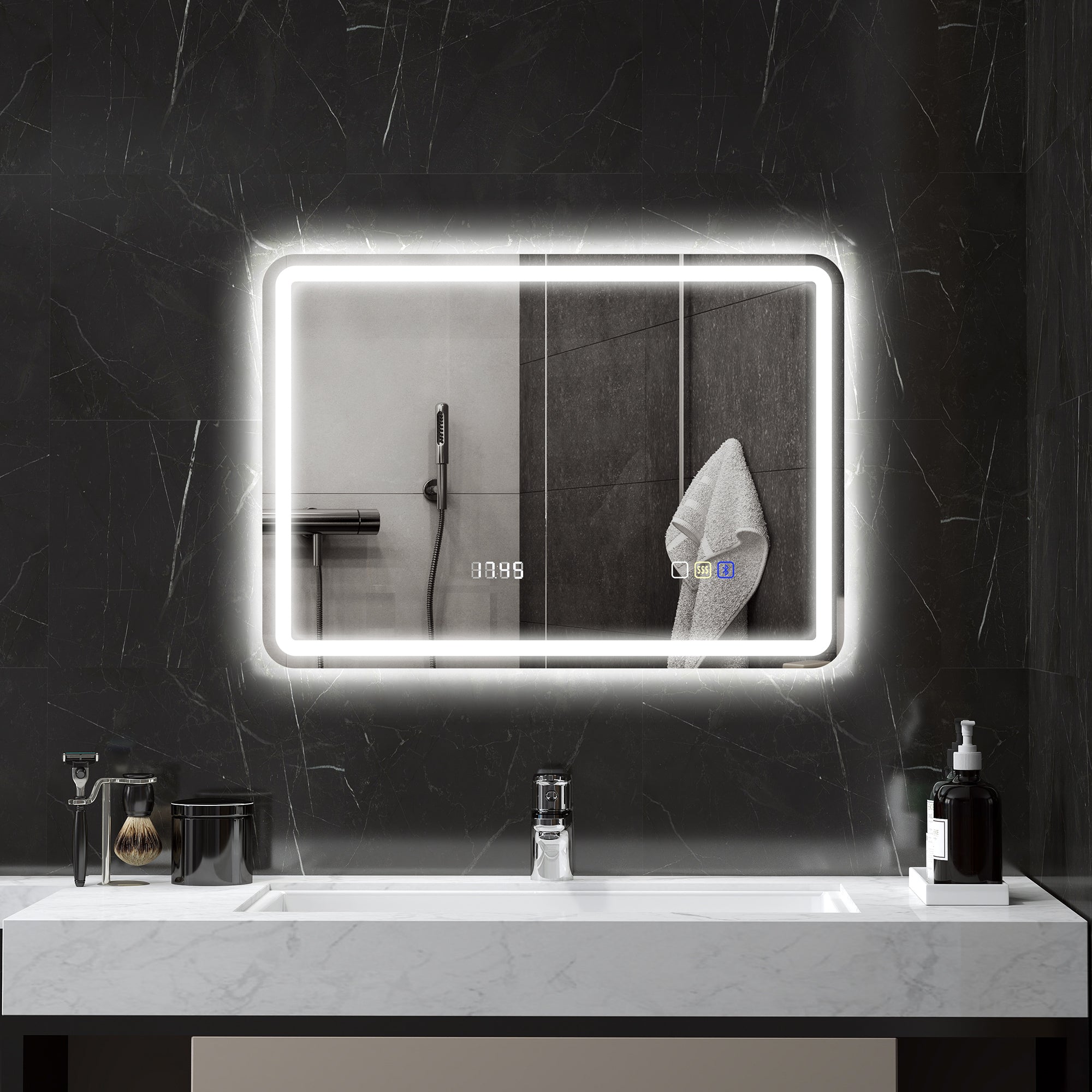 Espelho de Casa de Banho LED 70x50 cm Prata