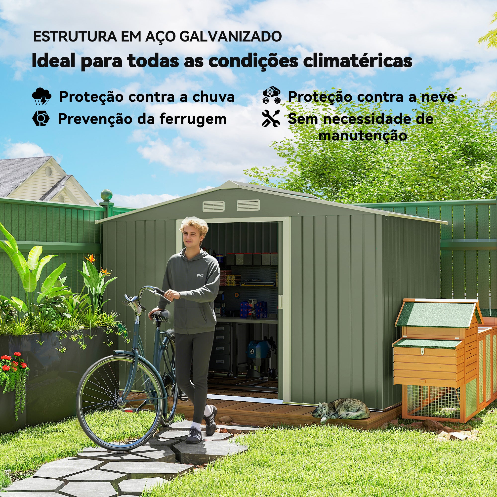 Abrigo de Jardim Metálico Verde 277x195x192cm
