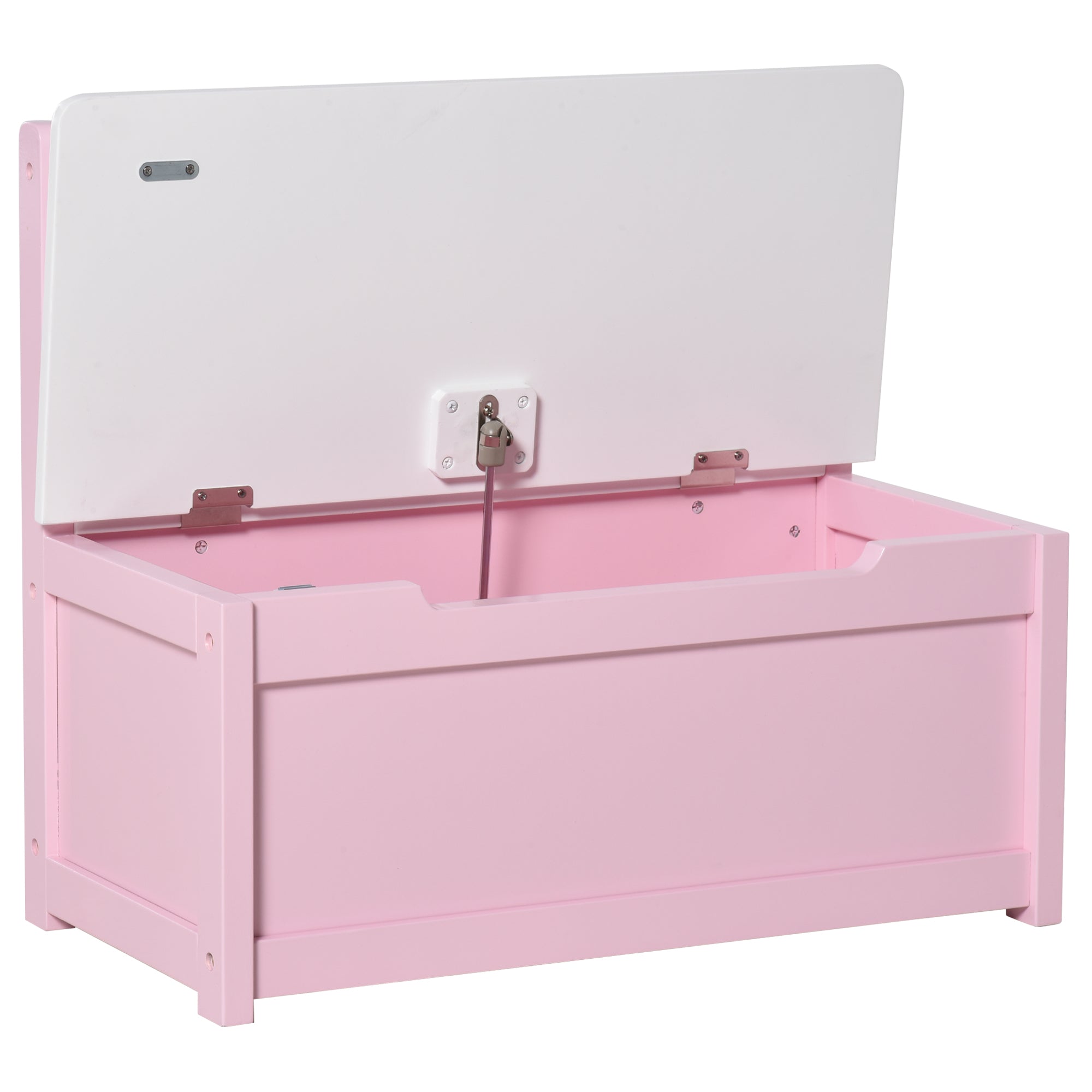 Baú de Brinquedos Banco de Armazenamento Infantil de Madeira de Pinho 60x30x50 cm Rosa