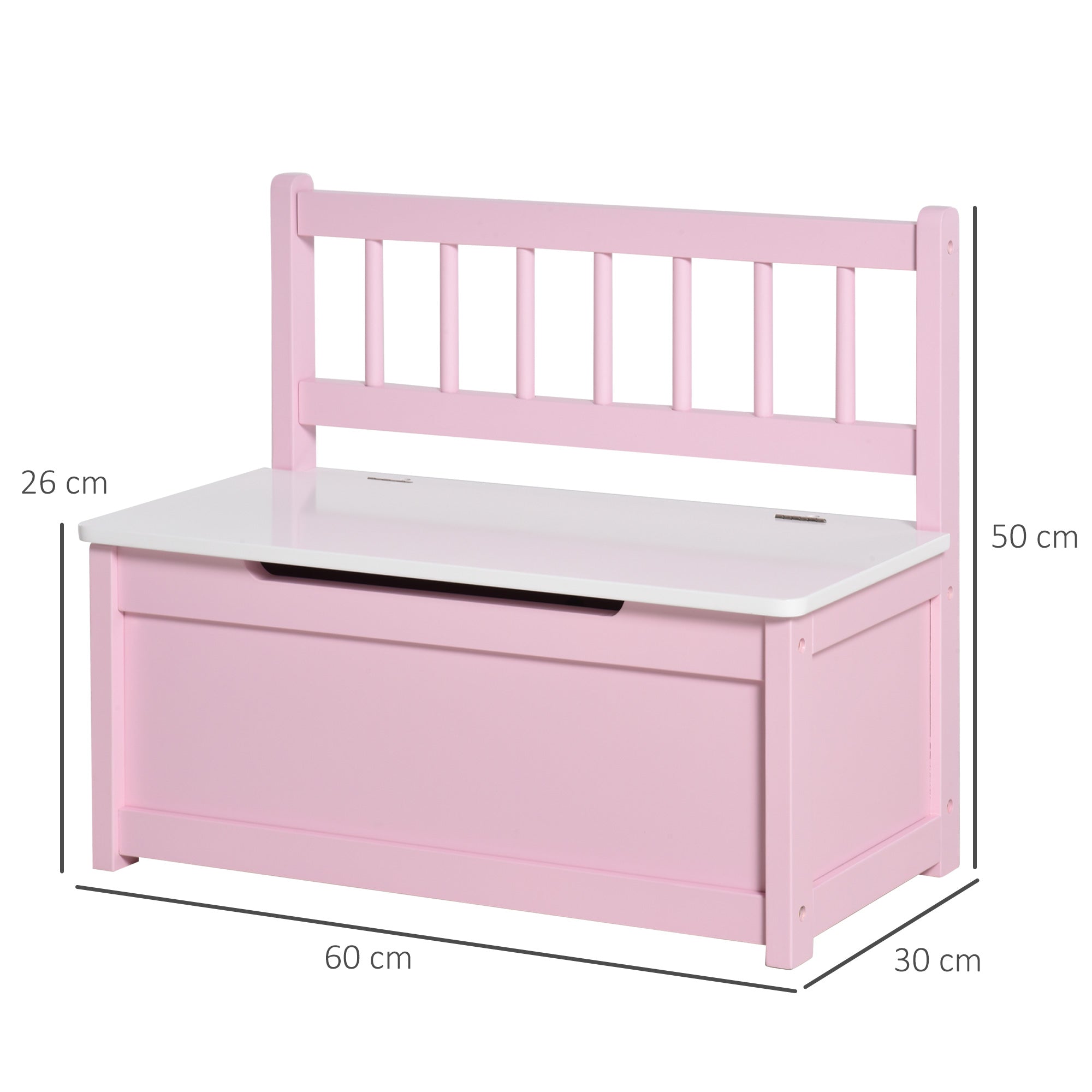Baú de Brinquedos Banco de Armazenamento Infantil de Madeira de Pinho 60x30x50 cm Rosa