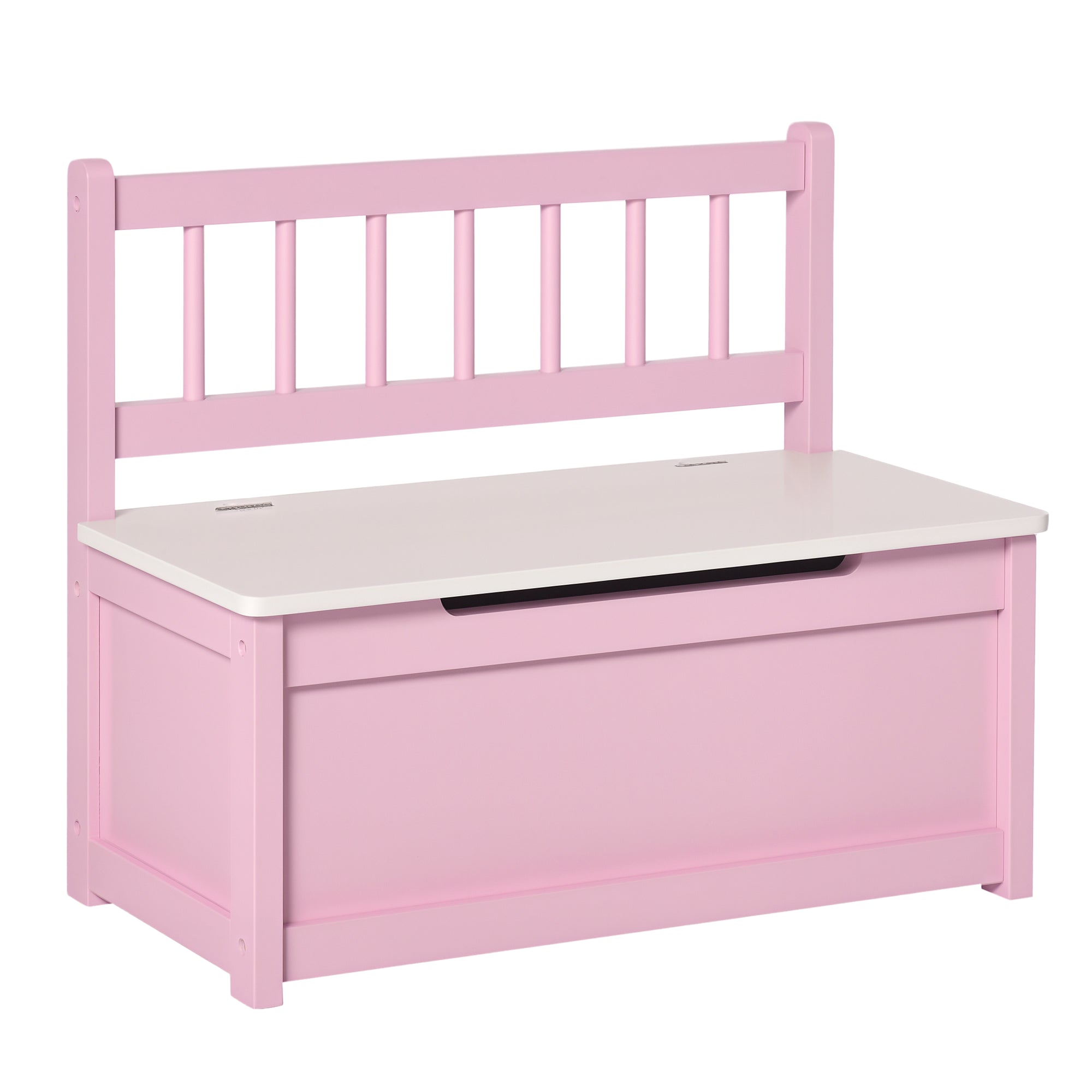 Baú de Brinquedos Banco de Armazenamento Infantil de Madeira de Pinho 60x30x50 cm Rosa
