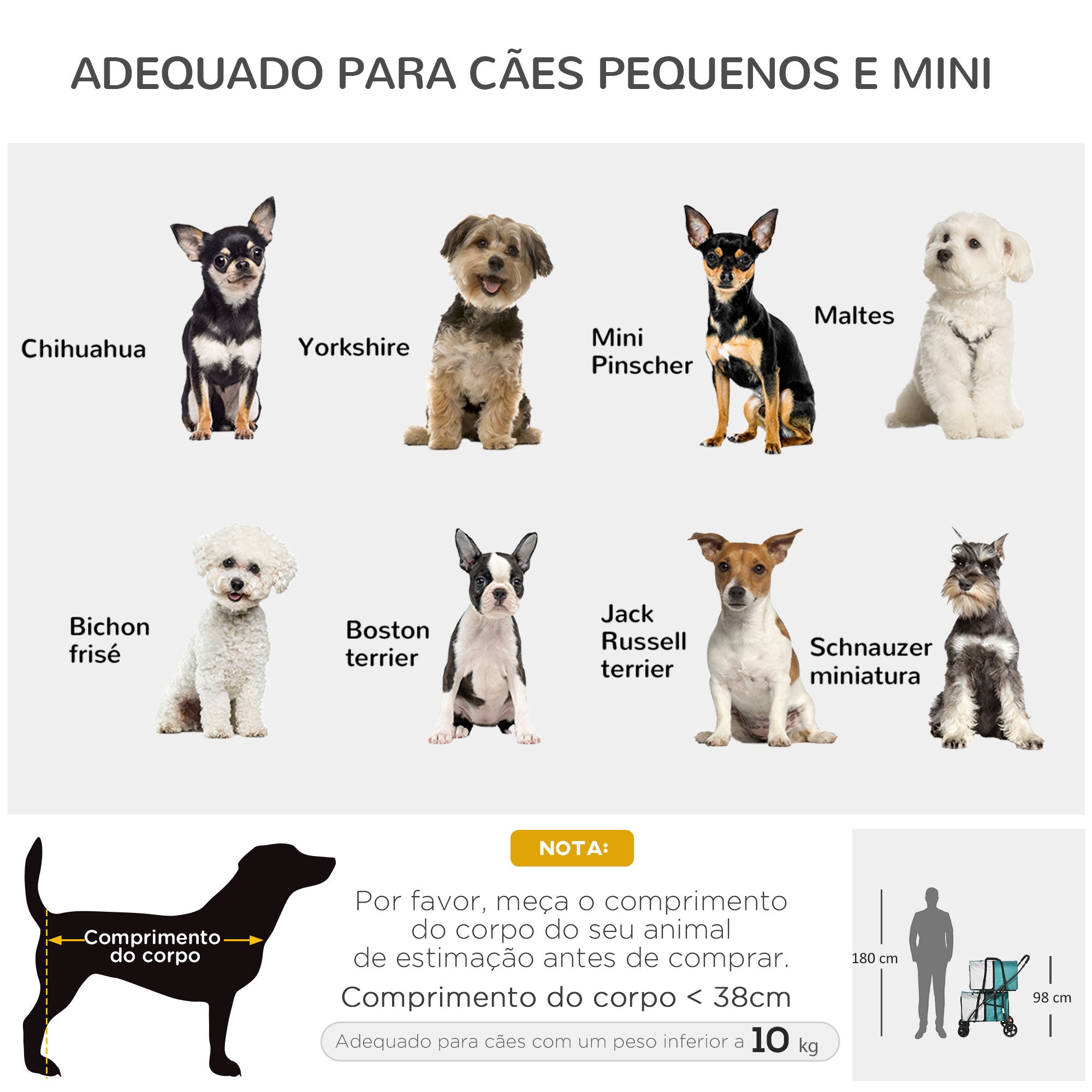 Carrinho Duplo para Animais de Estimação 66x50x98 cm - Turquesa e Cinza