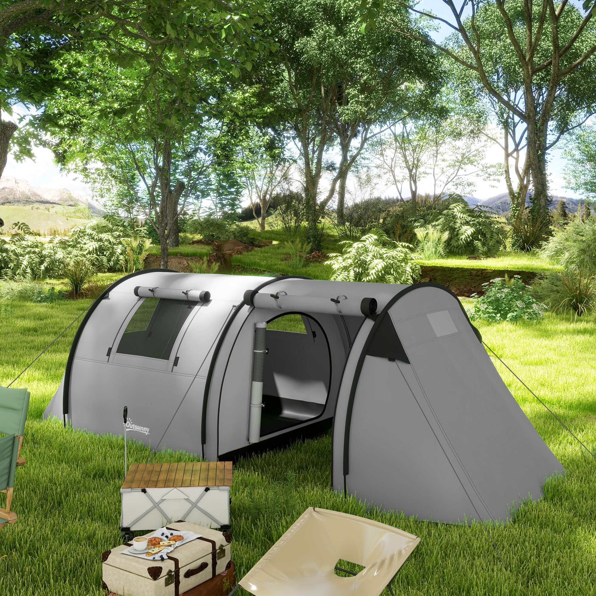 Tenda de Campismo Familiar Cinzenta 470x220x150 cm