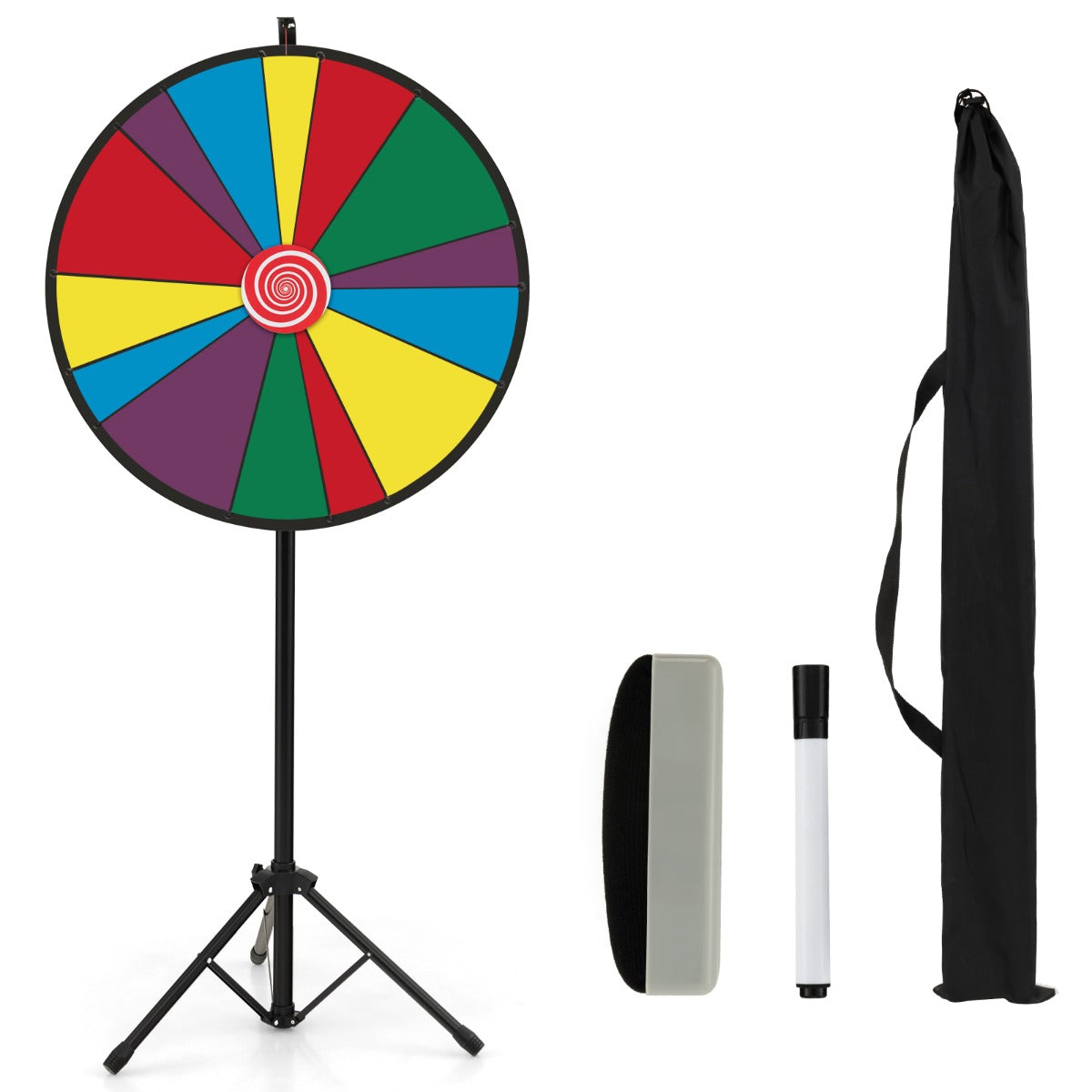 Ruleta Ajustável em Altura com Suporte para Marcador e Borracha de Quadro Editável e Colorido para Jogos 76 x 52 x 140-170 cm