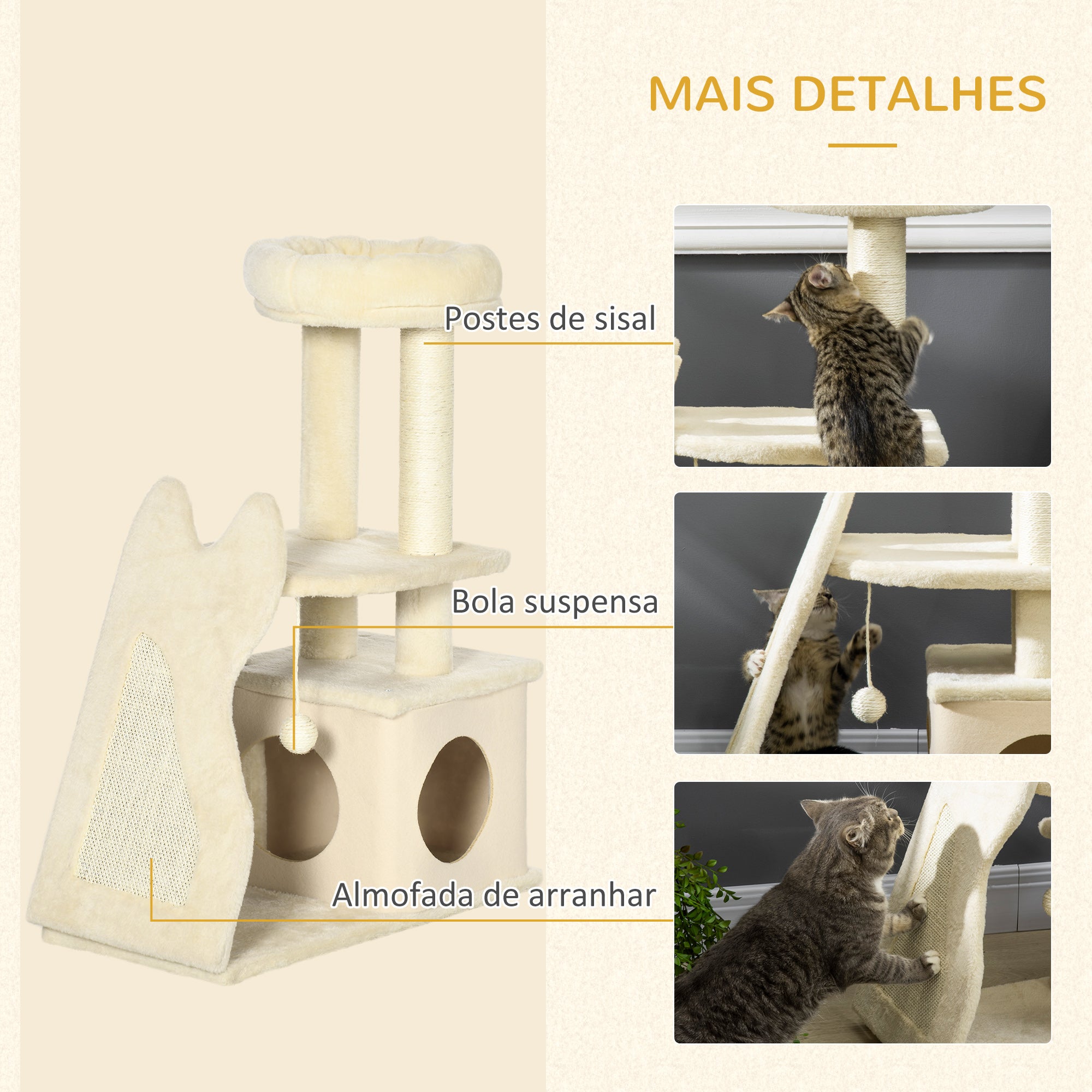 Arranhador para Gatos - 60x30x83cm - Bege
