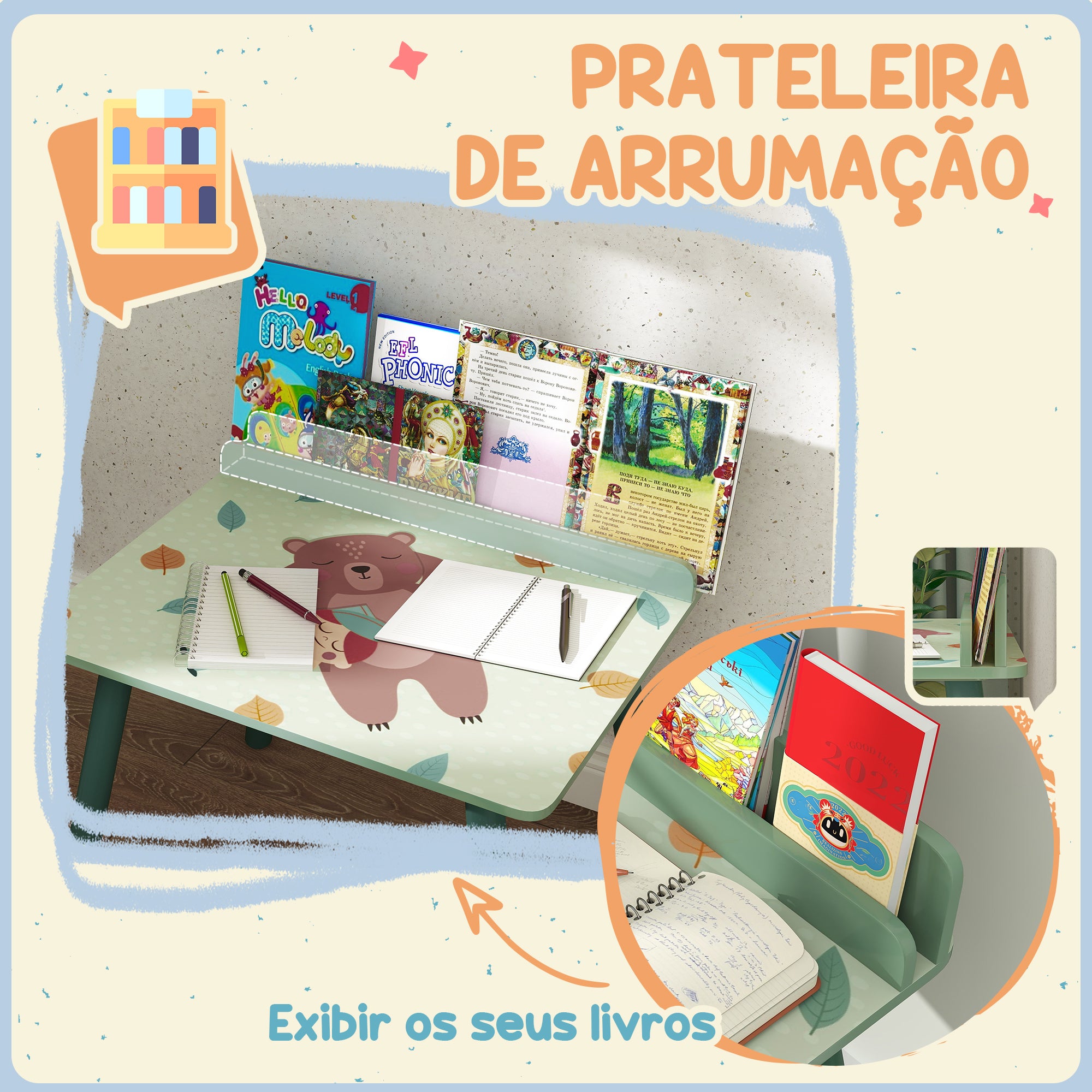 Mesa e Cadeira Infantil Conjunto Verde 60x48x53,5 cm