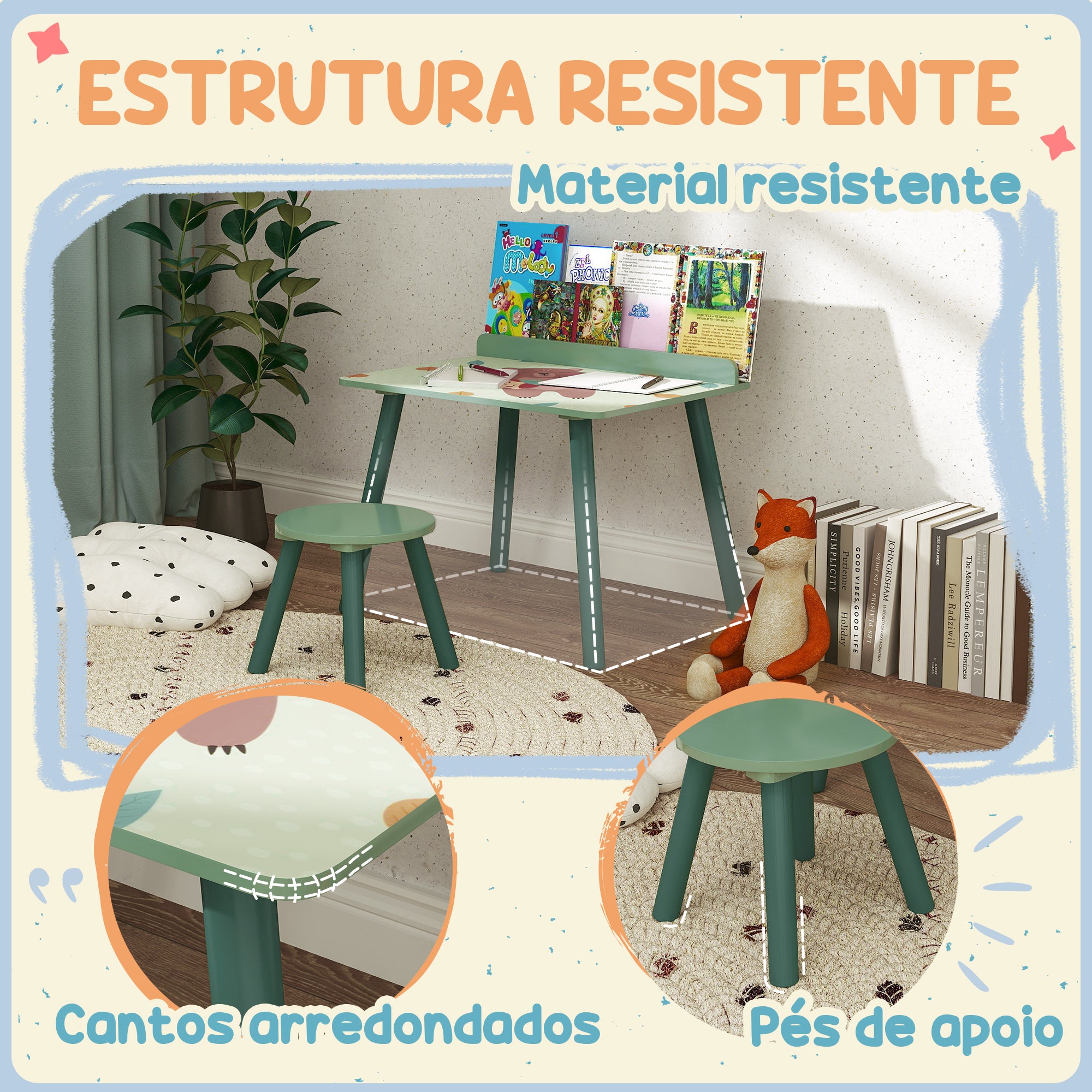 Mesa e Cadeira Infantil Conjunto Verde 60x48x53,5 cm
