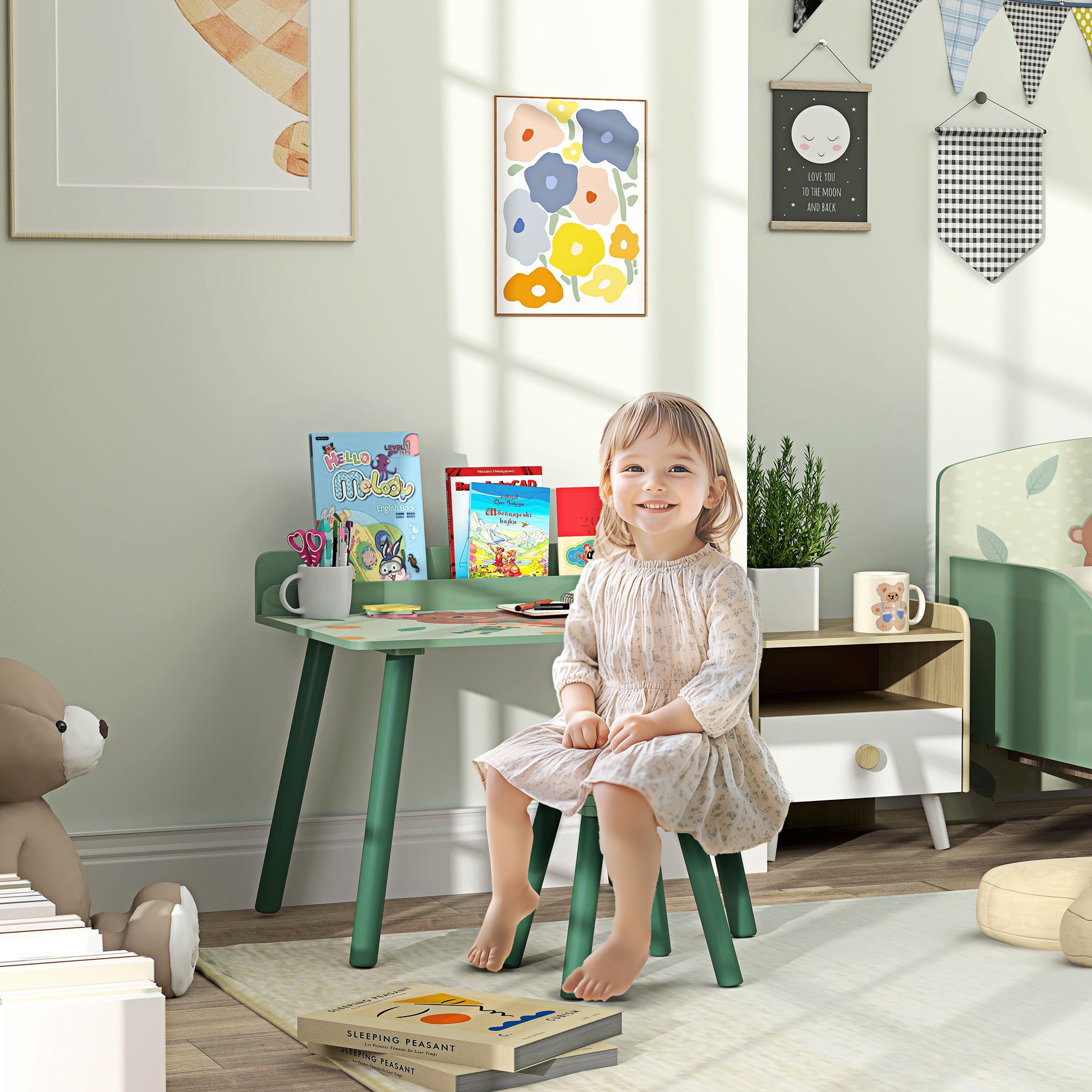 Mesa e Cadeira Infantil Conjunto Verde 60x48x53,5 cm