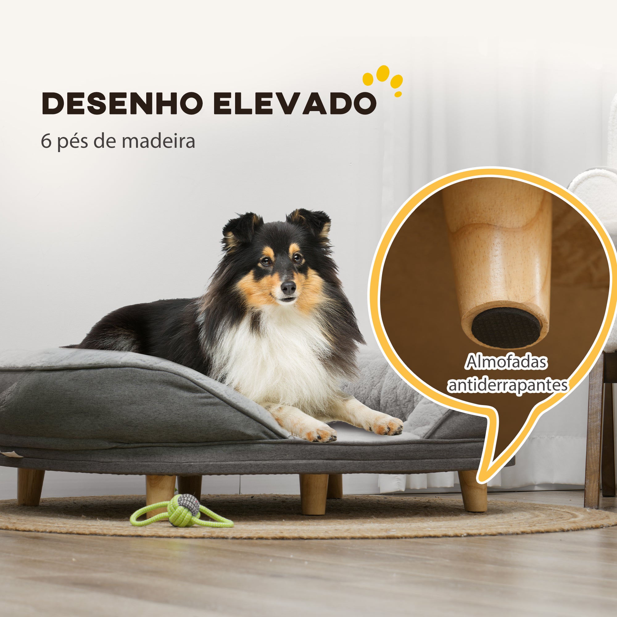 Sofá para Cães Médios e Grandes 90x78x25 cm Cinzento