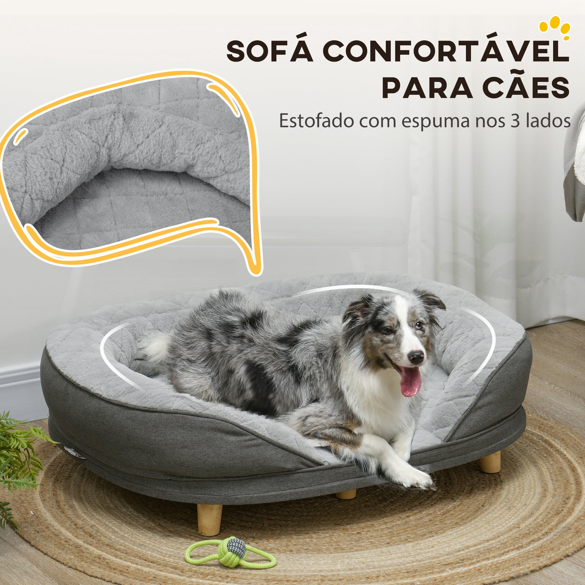 Sofá para Cães Médios e Grandes 90x78x25 cm Cinzento