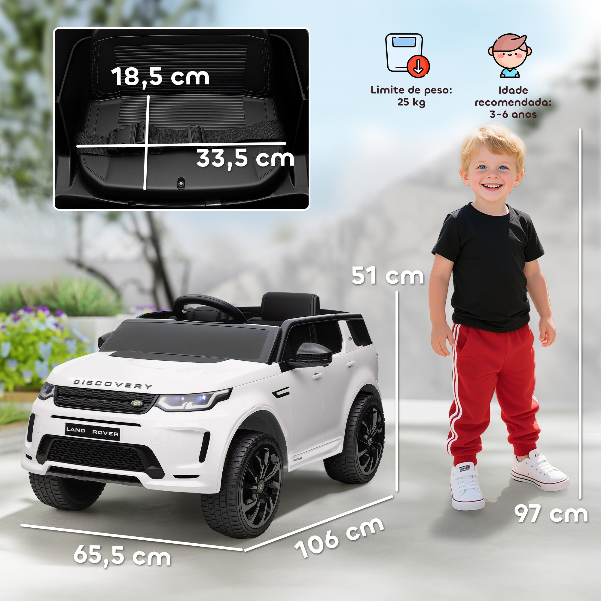 Carro Elétrico para Crianças 106x65,5x51 cm Branco