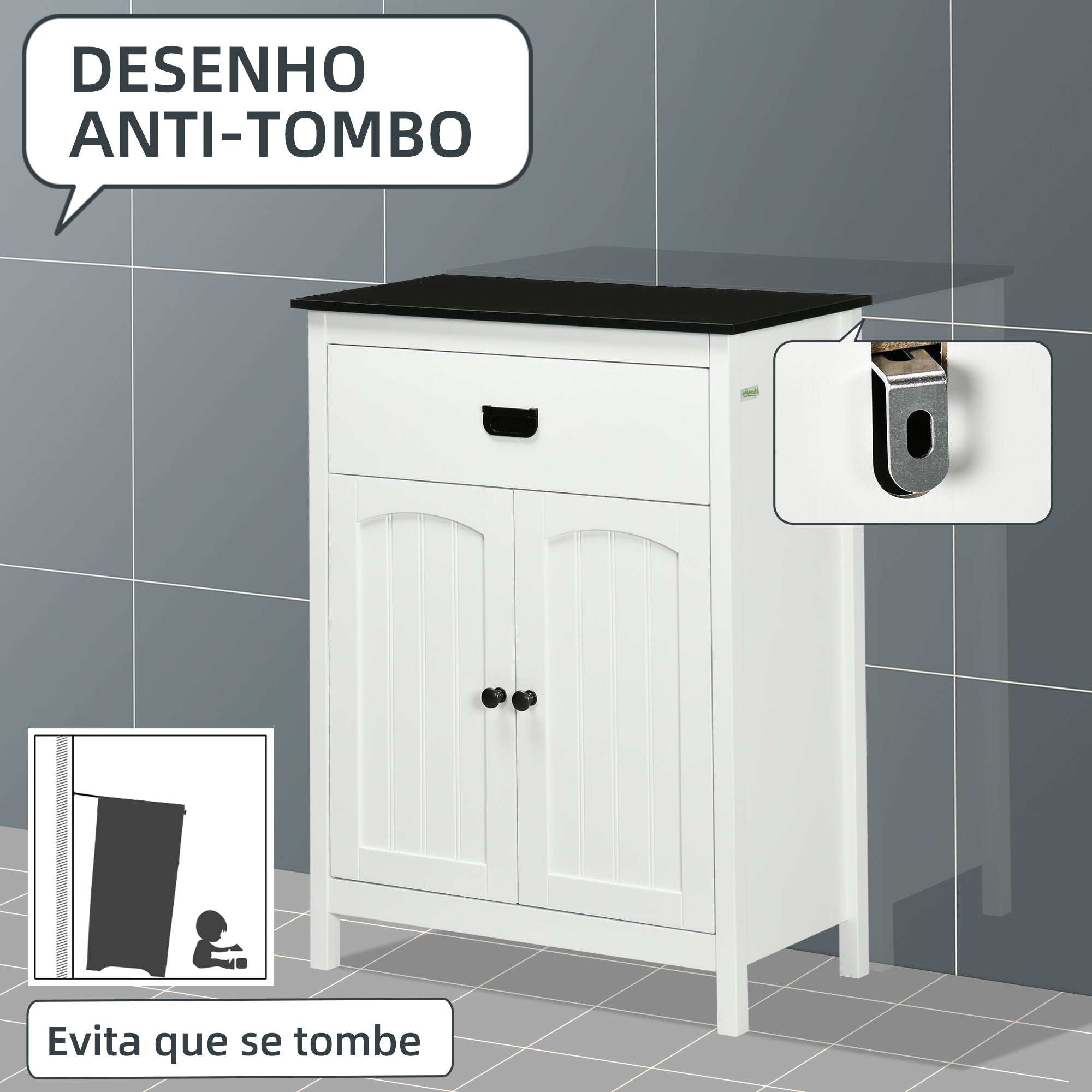 Armário Casa de Banho Auxiliar Moderno 60x30x80cm Branco e Preto