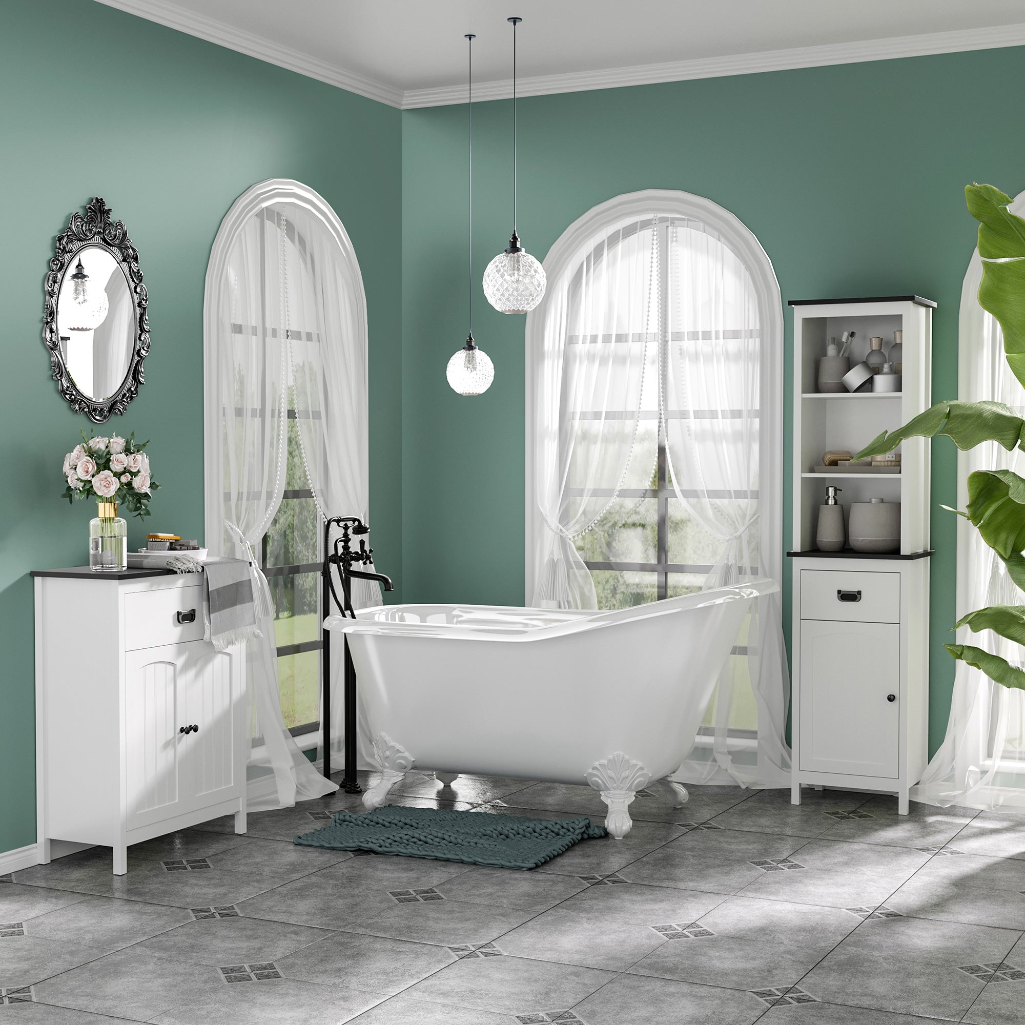 Armário Casa de Banho Auxiliar Moderno 60x30x80cm Branco e Preto