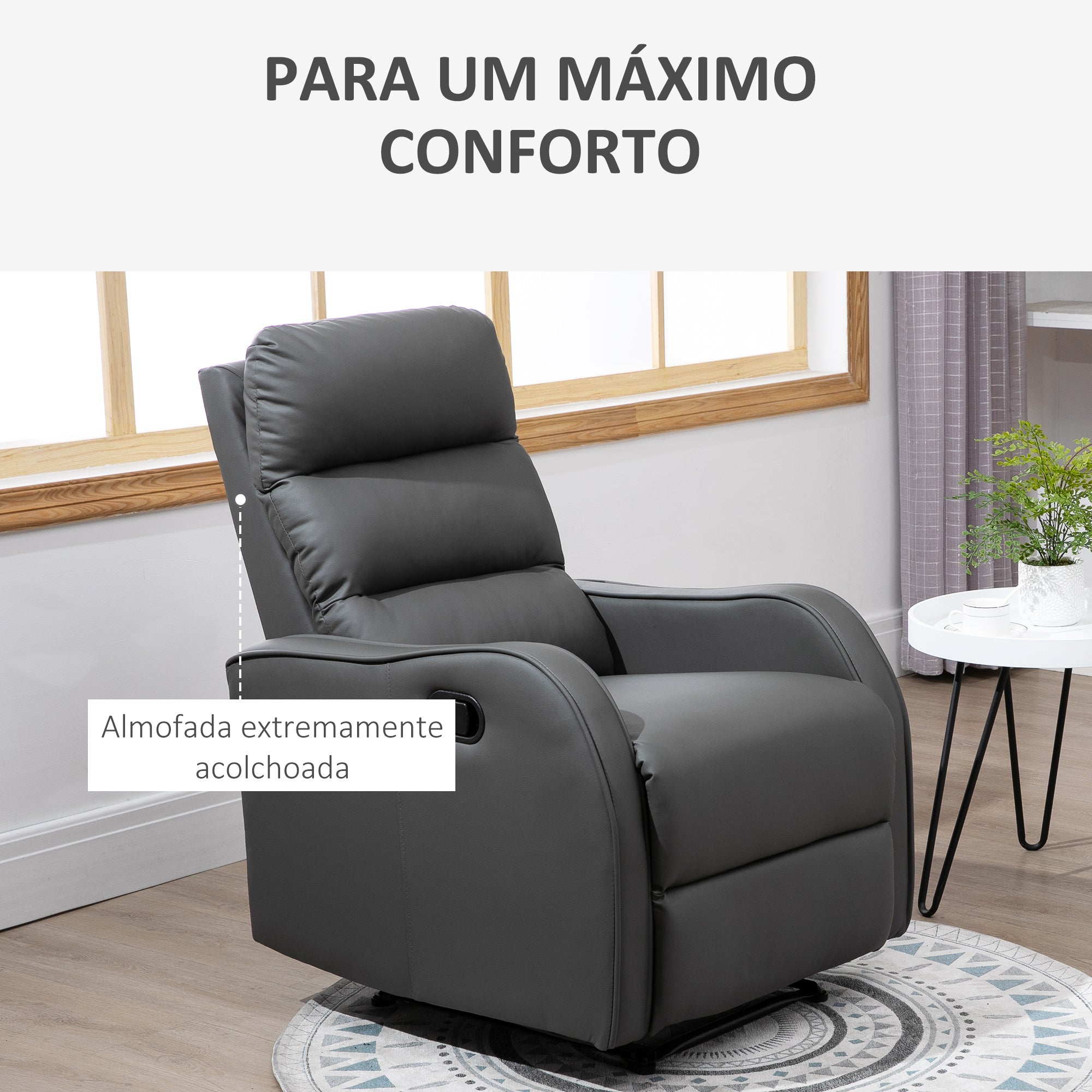 Poltrona Relax Cinzenta 65x89x100cm - Reclinação até 160°
