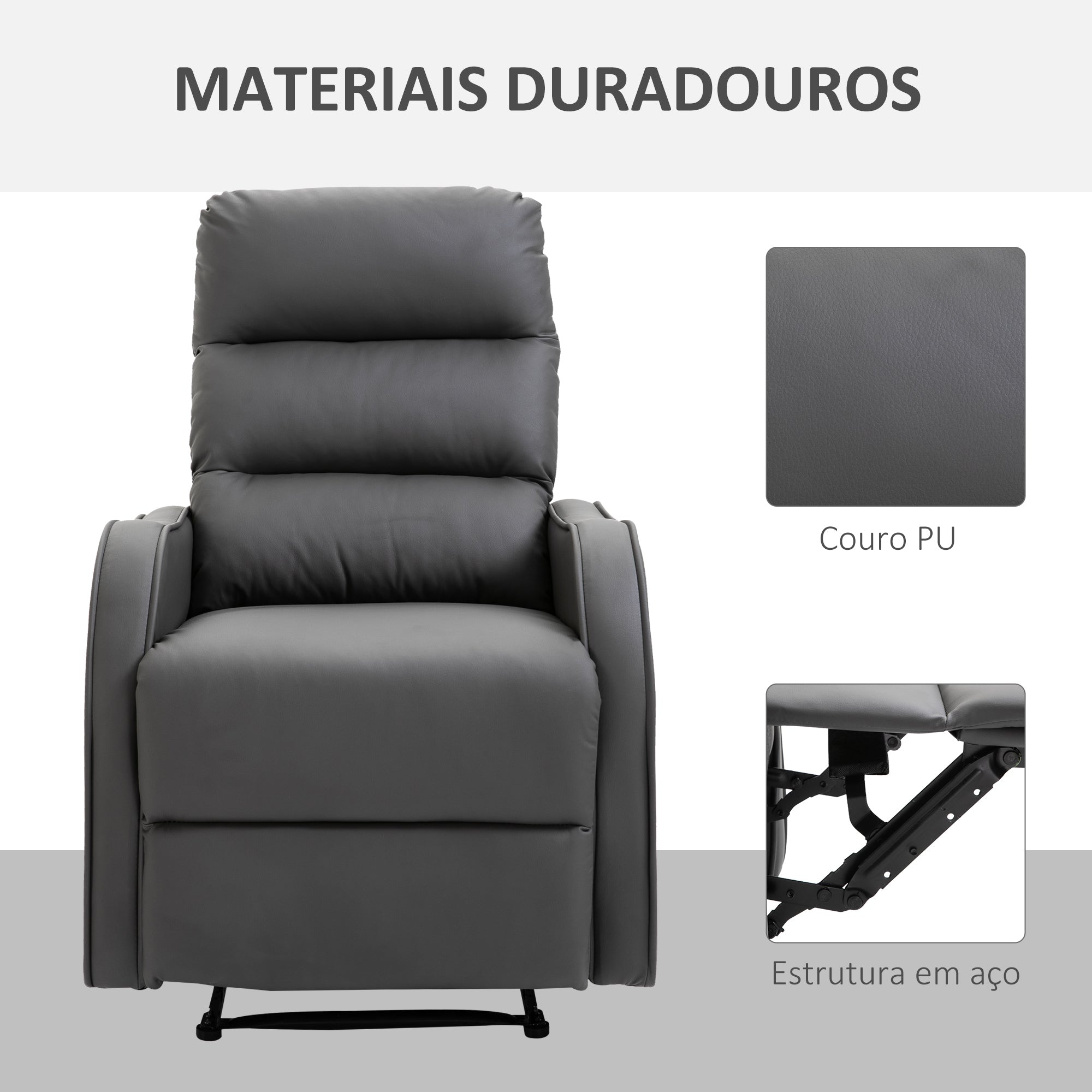 Poltrona Relax Cinzenta 65x89x100cm - Reclinação até 160°