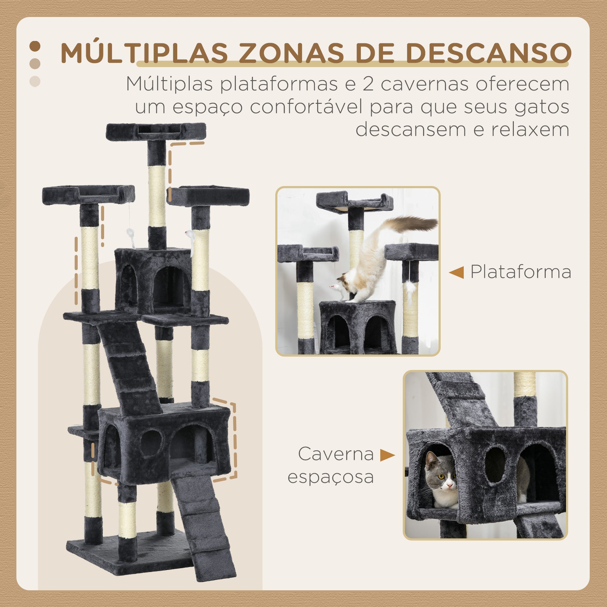 Arranhador para Gatos Grande 49x49x173 cm Cinza Escuro