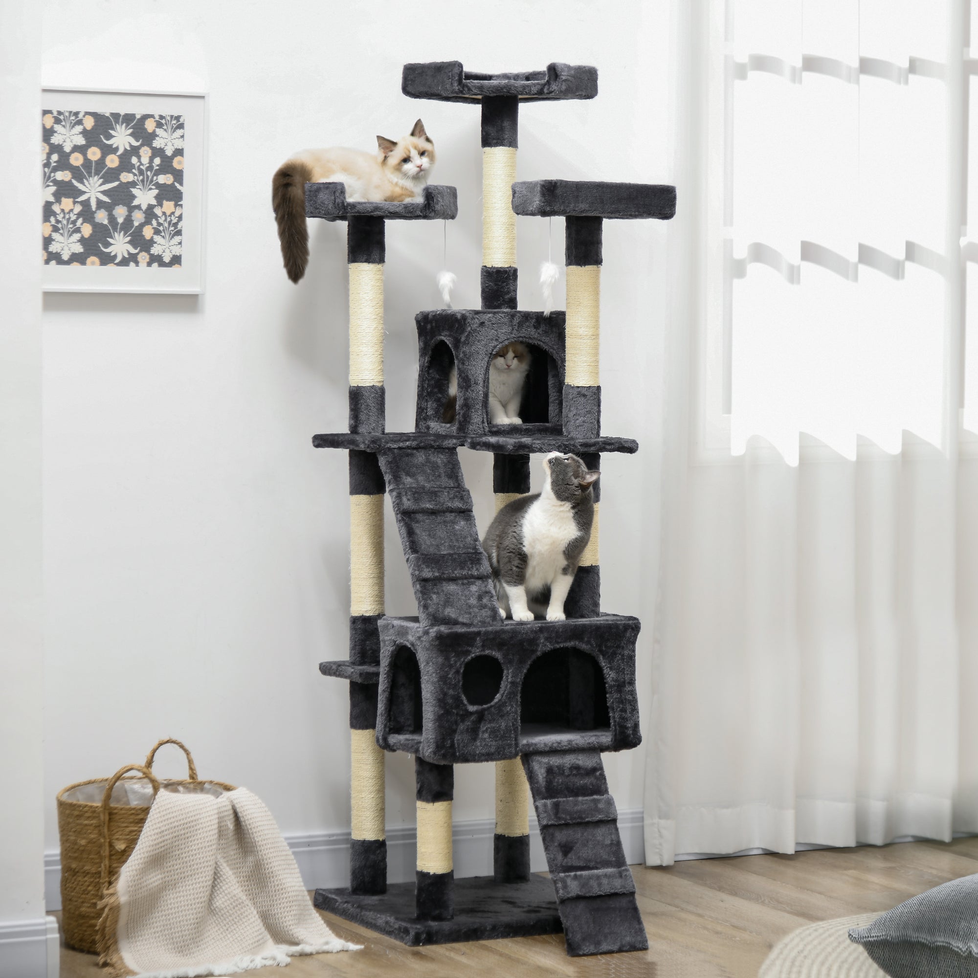 Arranhador para Gatos Grande 49x49x173 cm Cinza Escuro