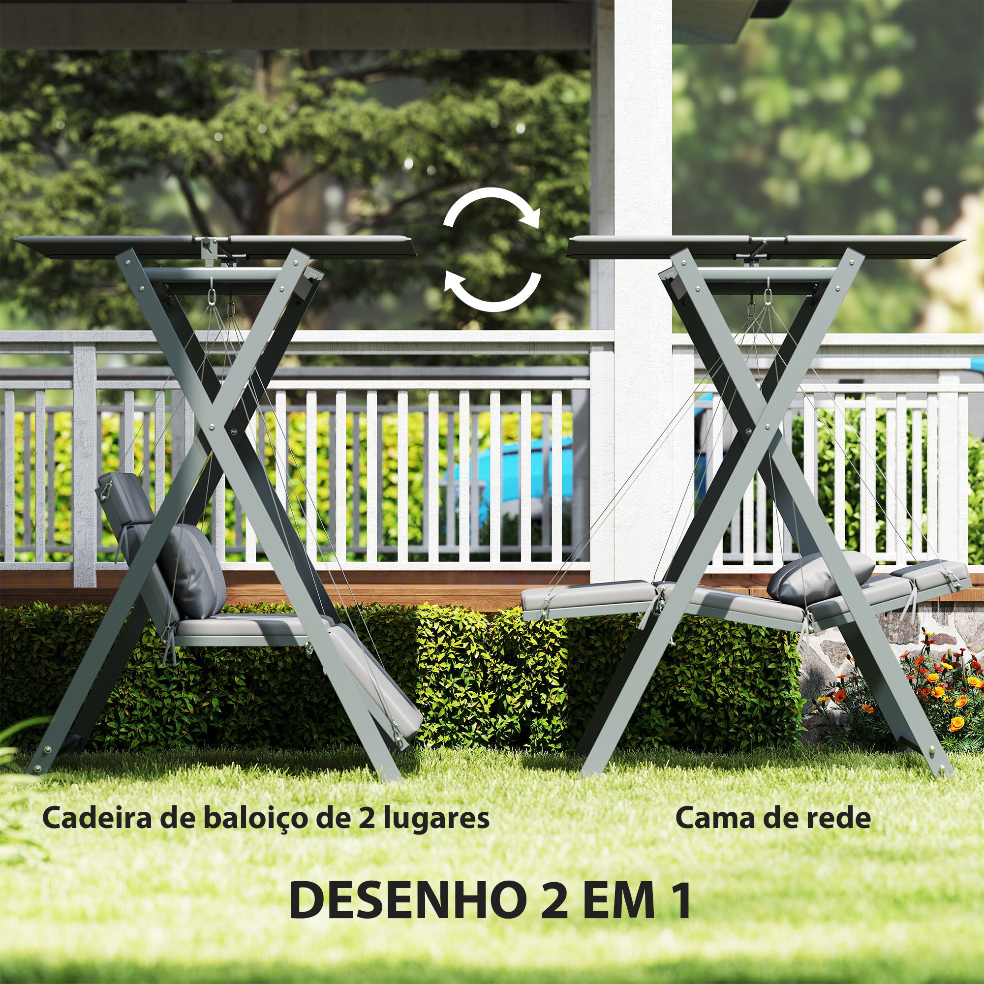 Baloiço de Jardim 2 Lugares Cinza Escuro 142x130x168 cm