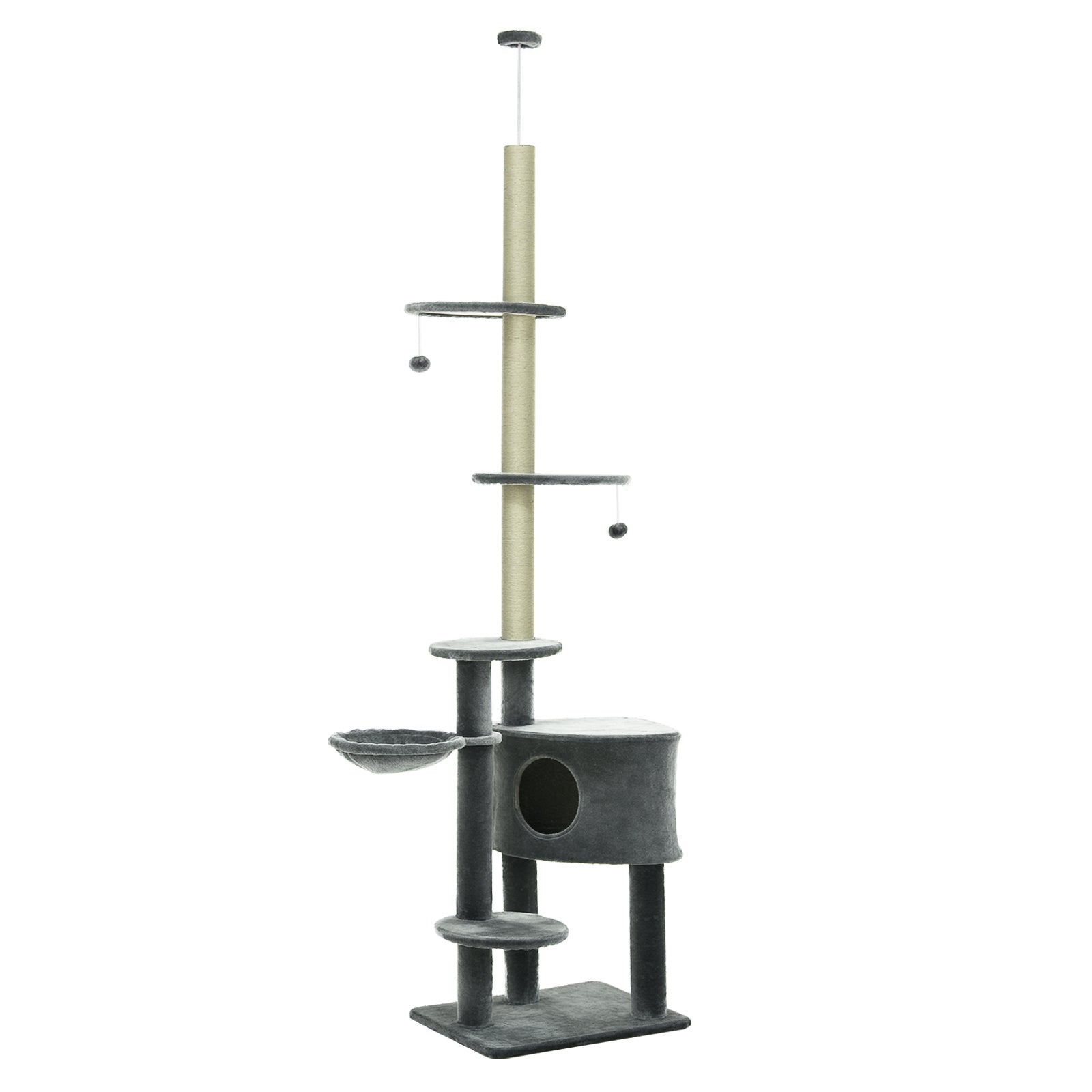 Árvore para Gatos Cinzenta 55x45x220-245 cm Altura Ajustável ao Teto