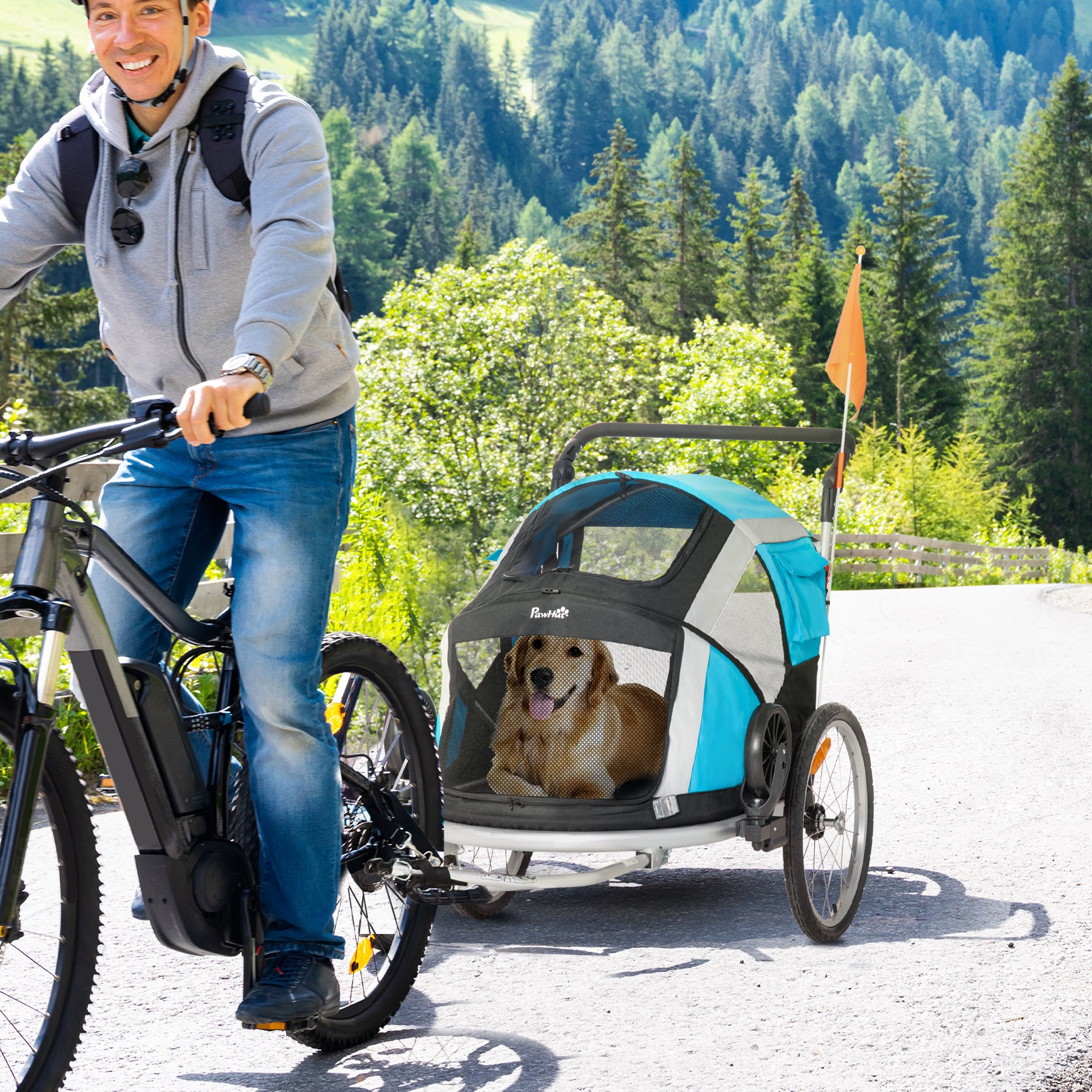 Reboque de Bicicleta para Cães Dobrável Azul 150x82x108cm