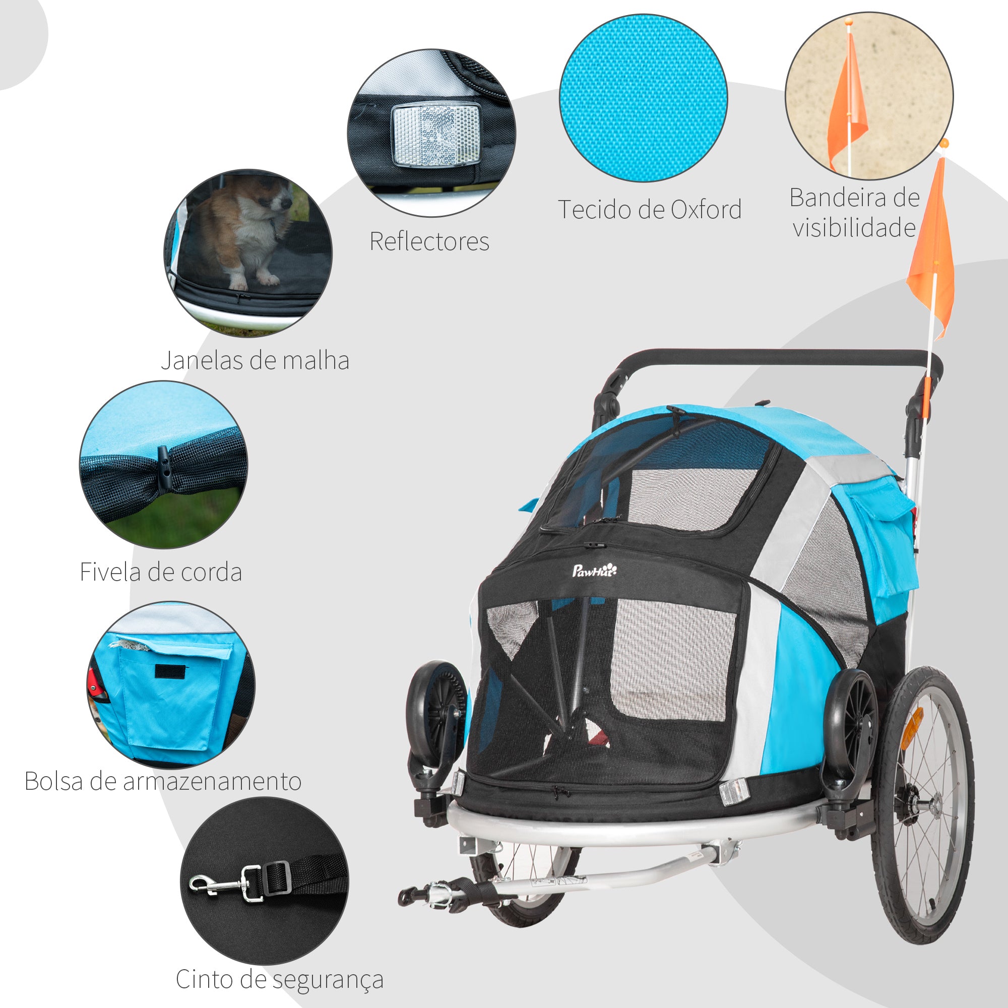 Reboque de Bicicleta para Cães Dobrável Azul 150x82x108cm