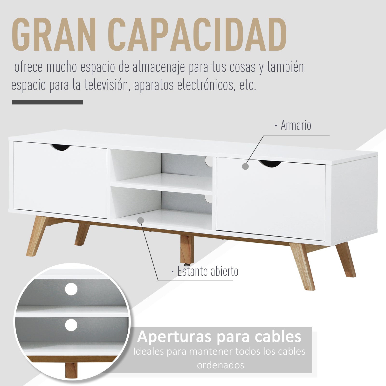 Móvel de TV Minimalista 150x39x50 cm - Branco e Madeira
