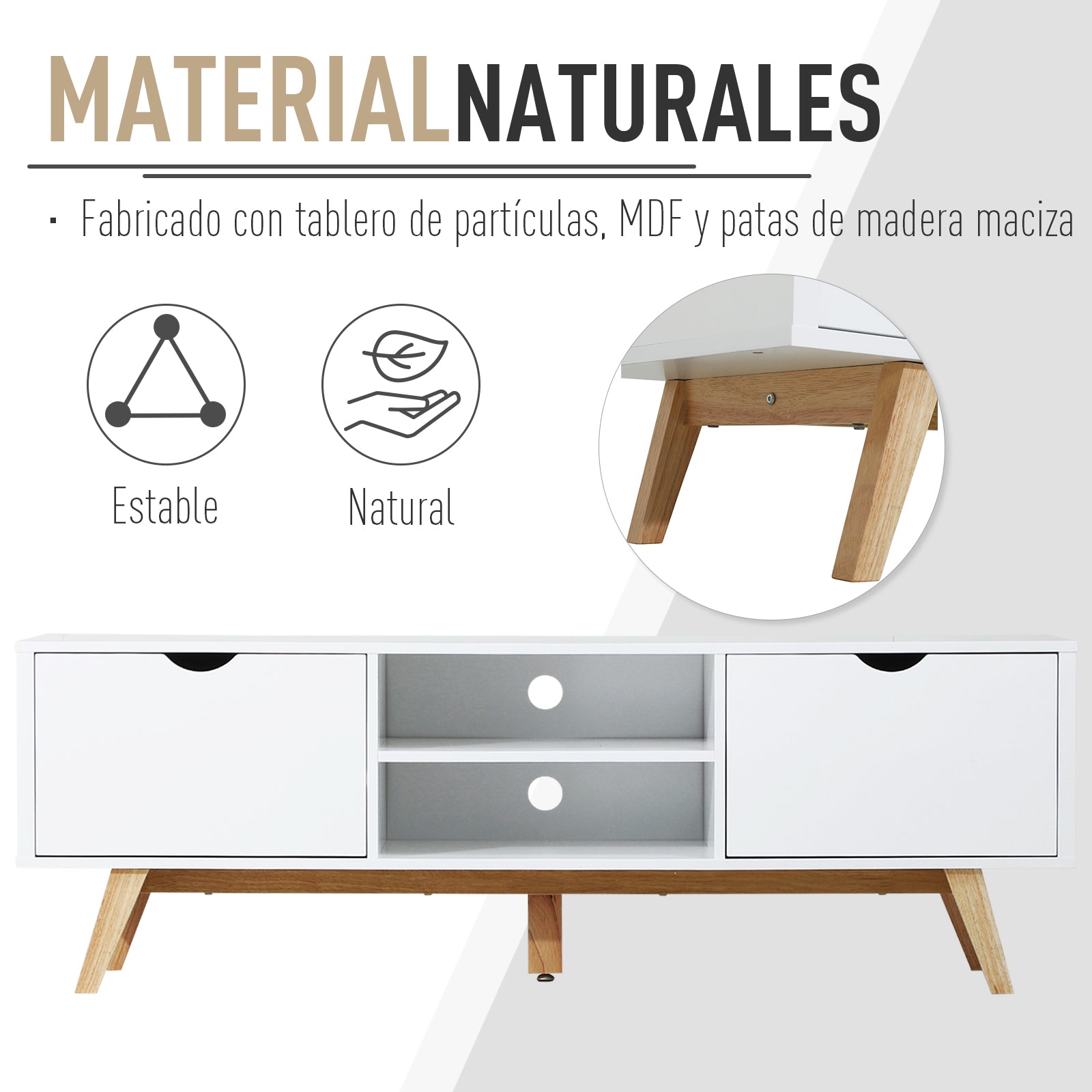 Móvel de TV Minimalista 150x39x50 cm - Branco e Madeira