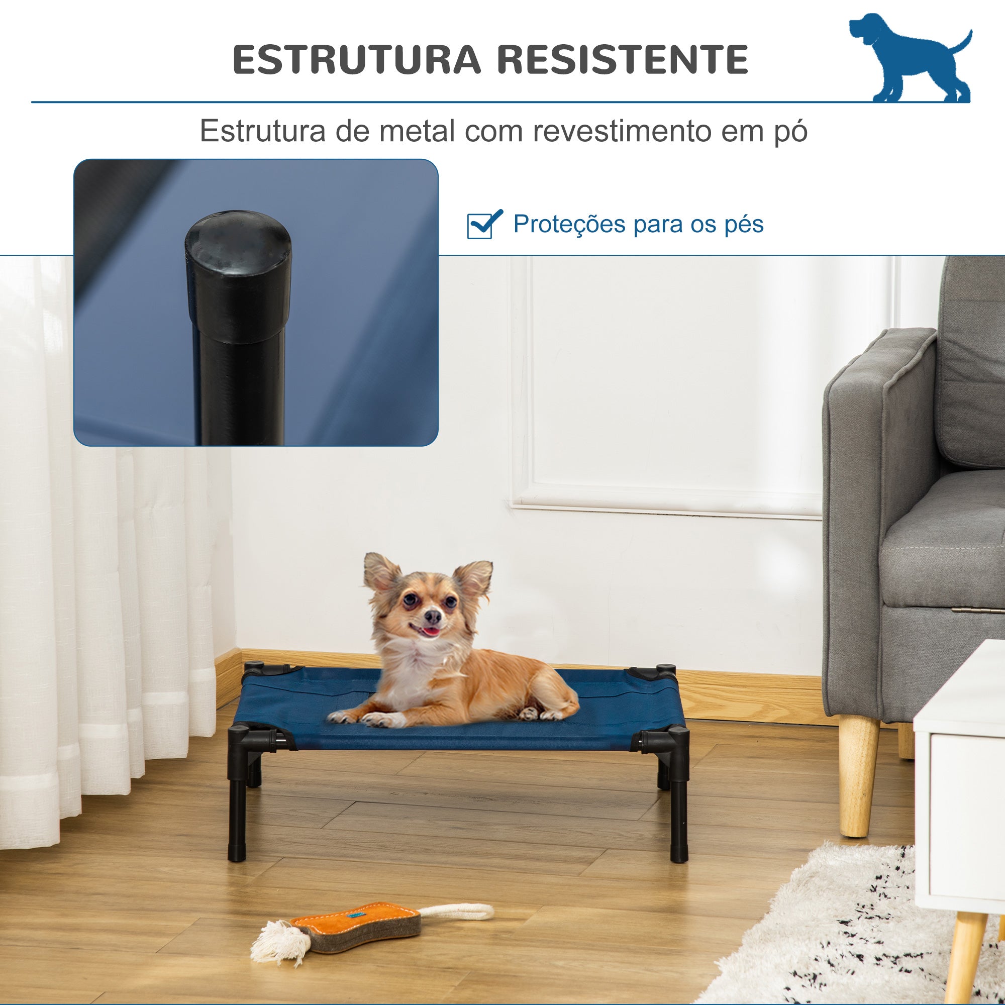 Cama Elevada para Animais de Estimação – 64x46x18cm – Azul – Metal e Tecido Oxford 600D