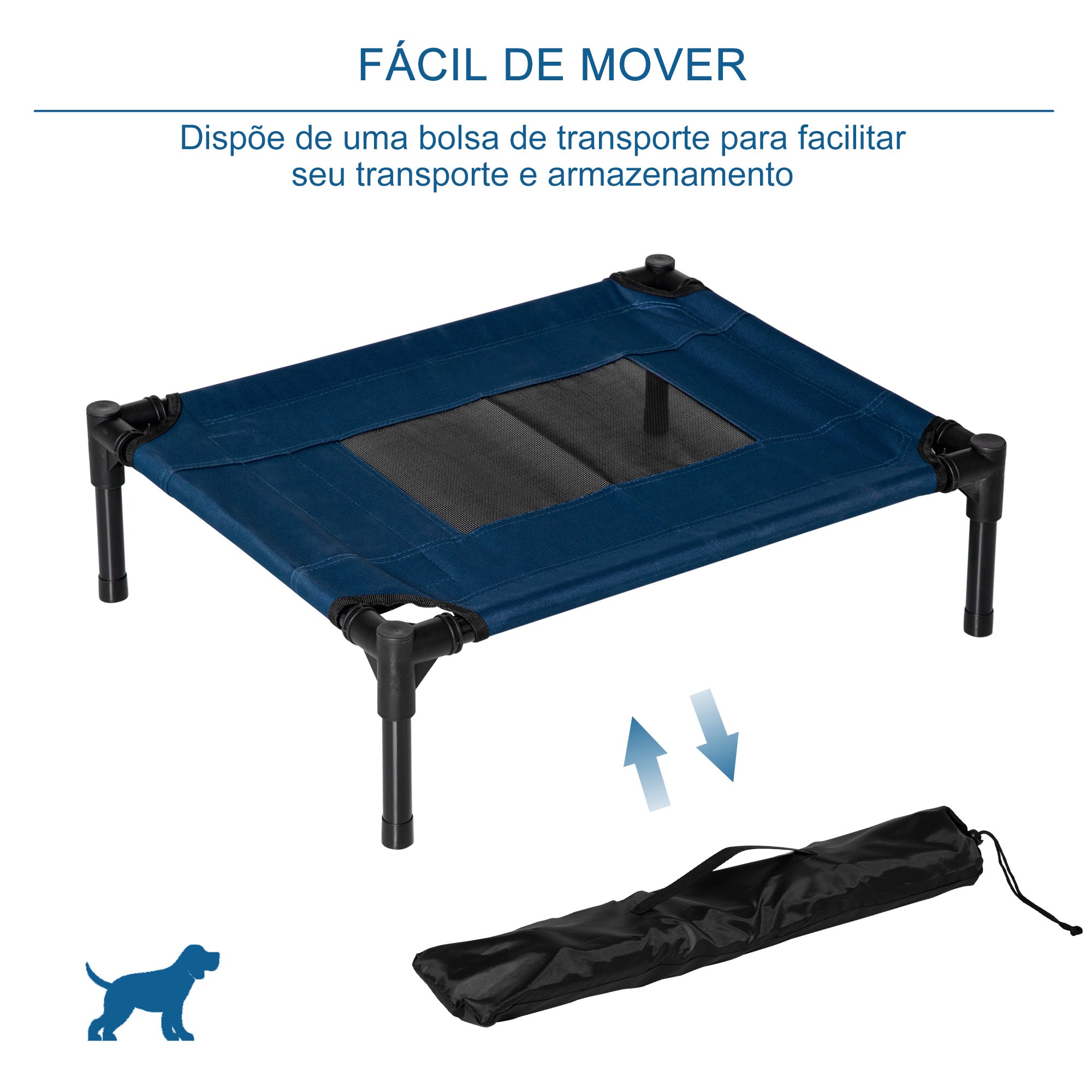 Cama Elevada para Animais de Estimação – 64x46x18cm – Azul – Metal e Tecido Oxford 600D
