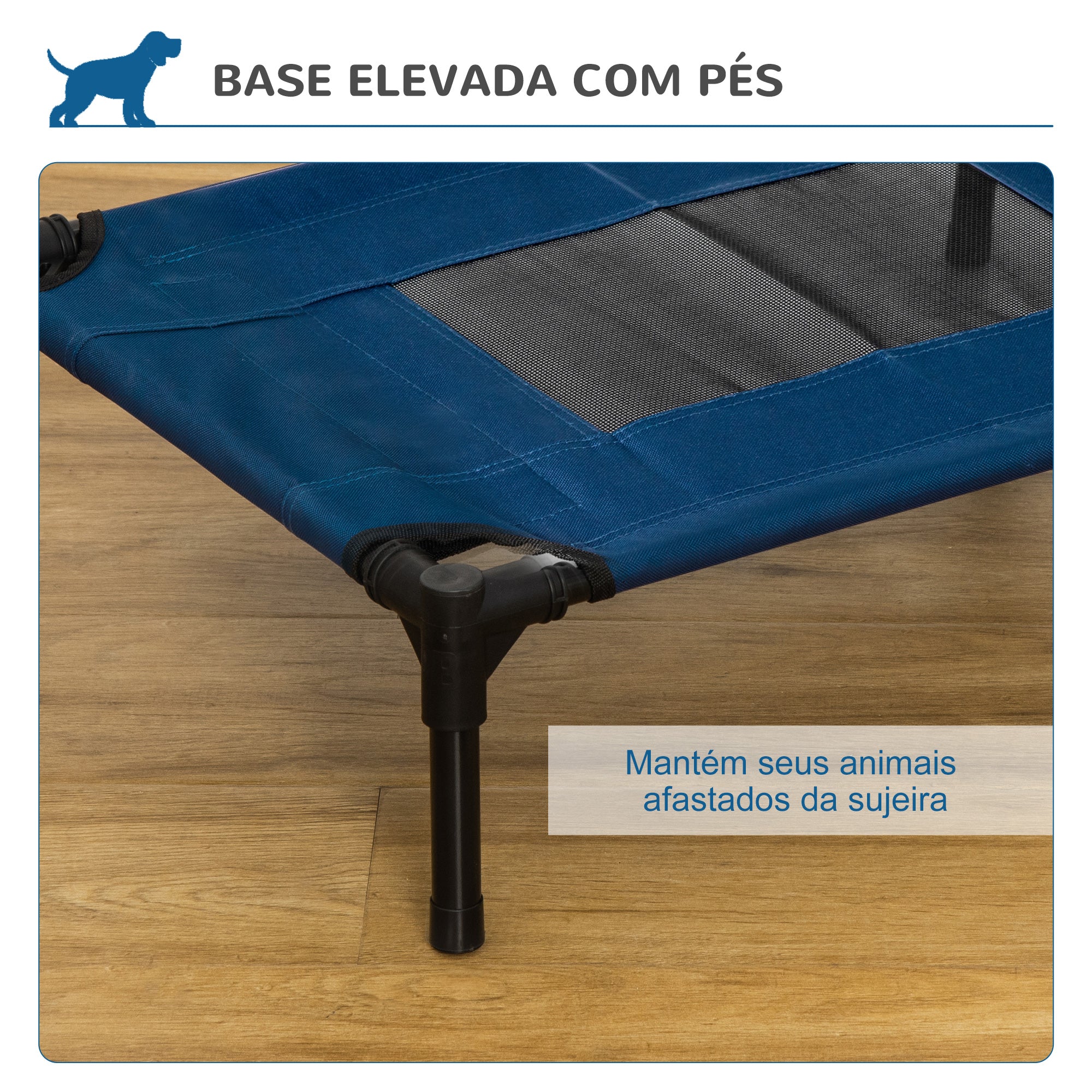Cama Elevada para Animais de Estimação – 64x46x18cm – Azul – Metal e Tecido Oxford 600D