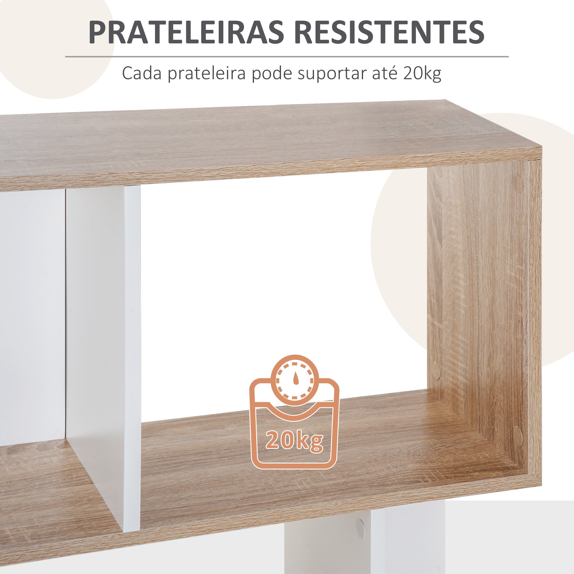 Estante Alta de Parede – 60x24x184,5cm – Branco e Madeira