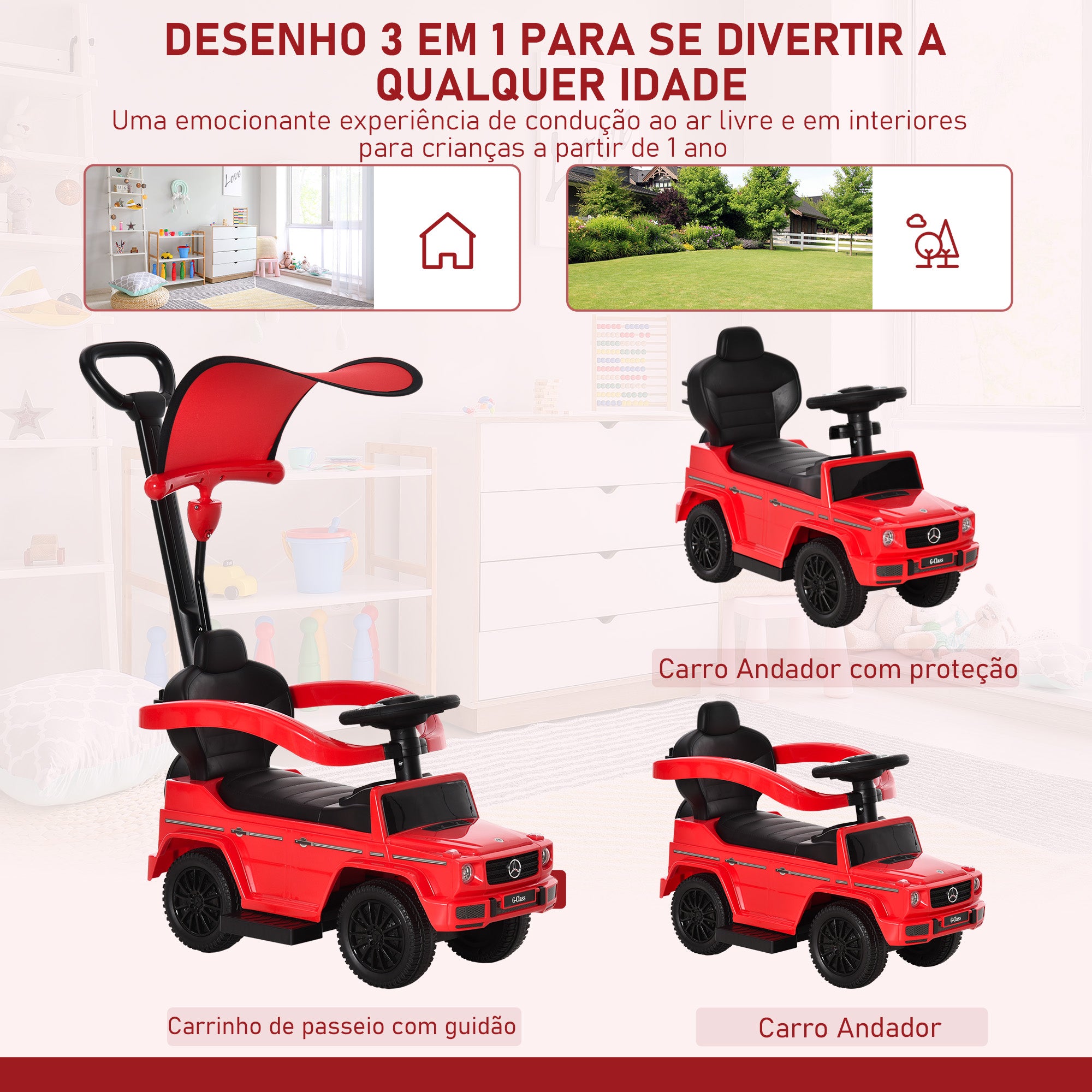 Carro Andador para Crianças 85,5x40,5x95 cm Vermelho