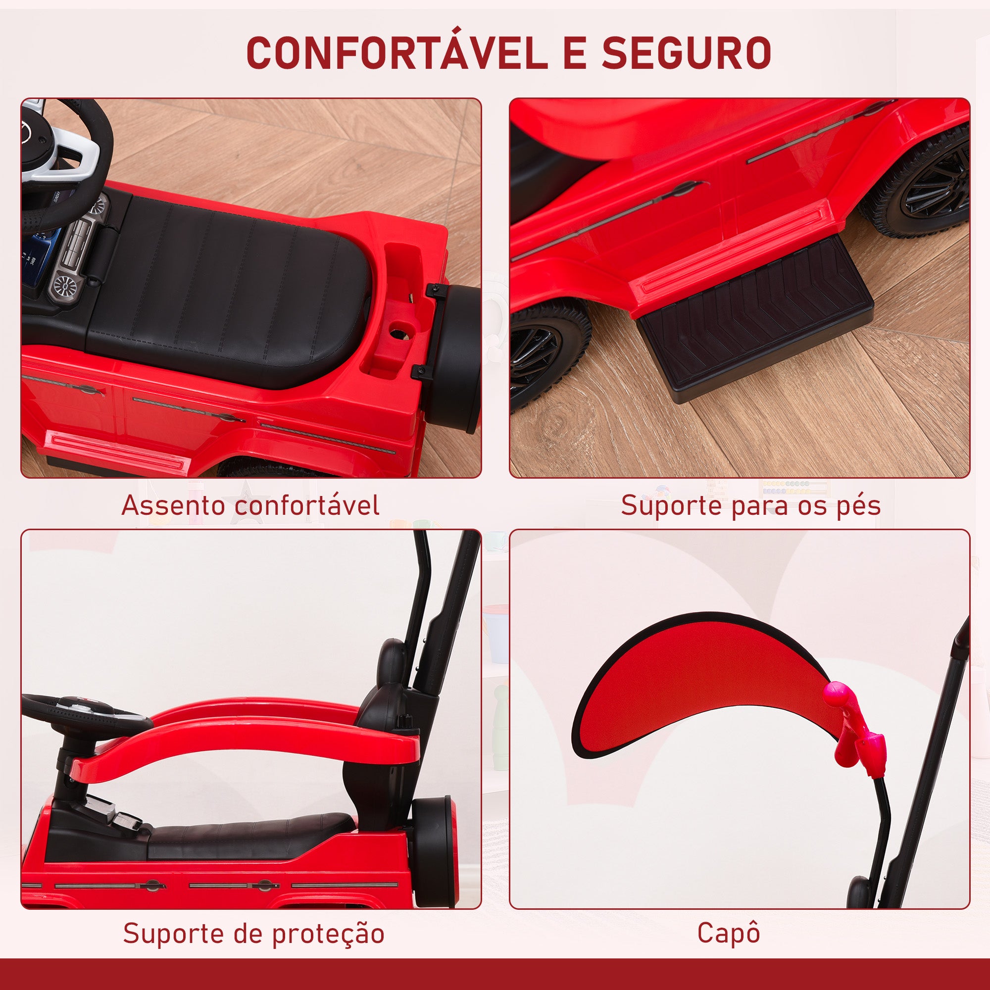 Carro Andador para Crianças 85,5x40,5x95 cm Vermelho