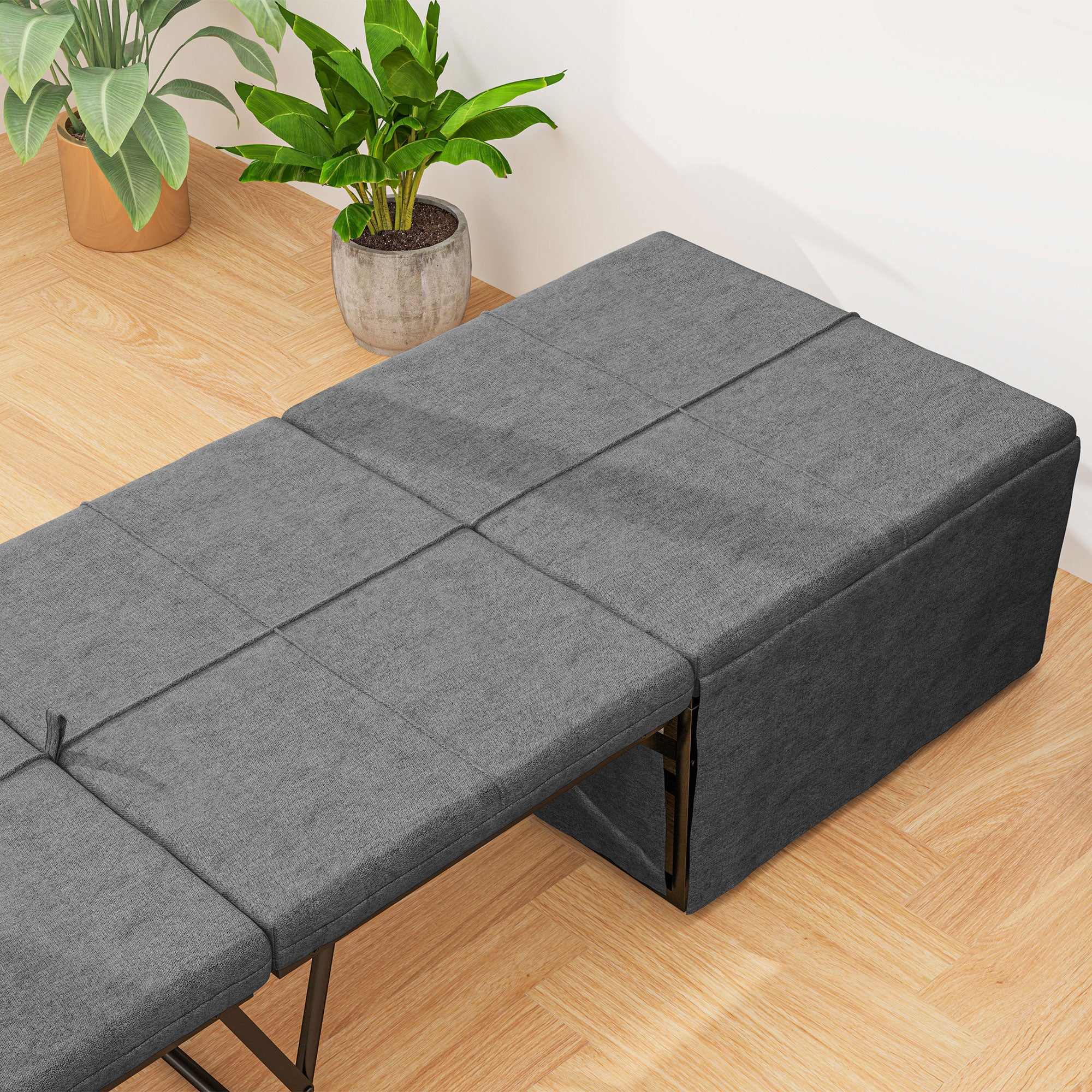 Cama Dobrável – 181,5x69x37 cm – Cinzento – Tecido tipo linho, metal e espuma