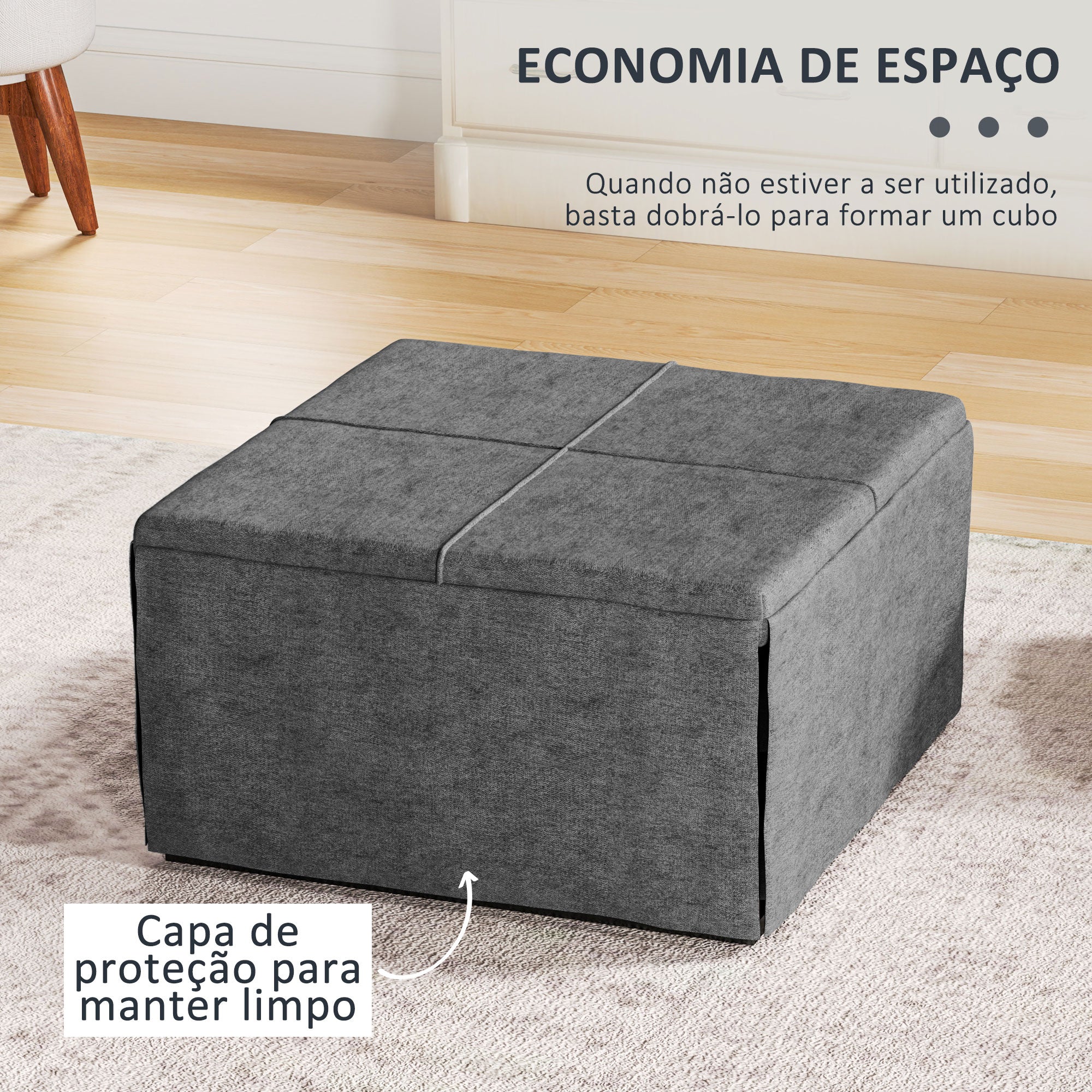 Cama Dobrável – 181,5x69x37 cm – Cinzento – Tecido tipo linho, metal e espuma