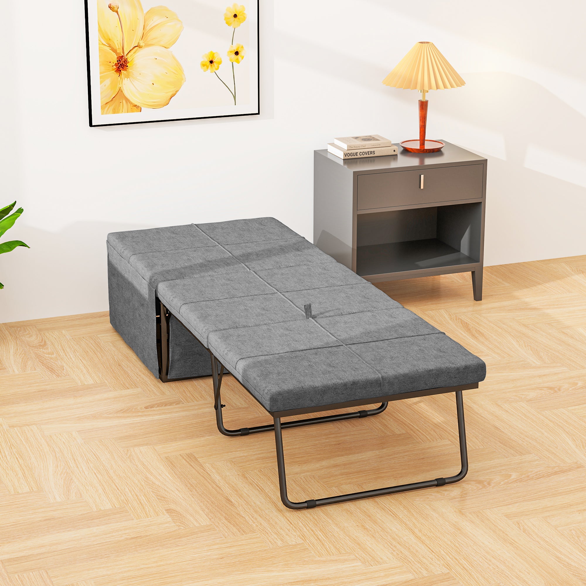 Cama Dobrável – 181,5x69x37 cm – Cinzento – Tecido tipo linho, metal e espuma