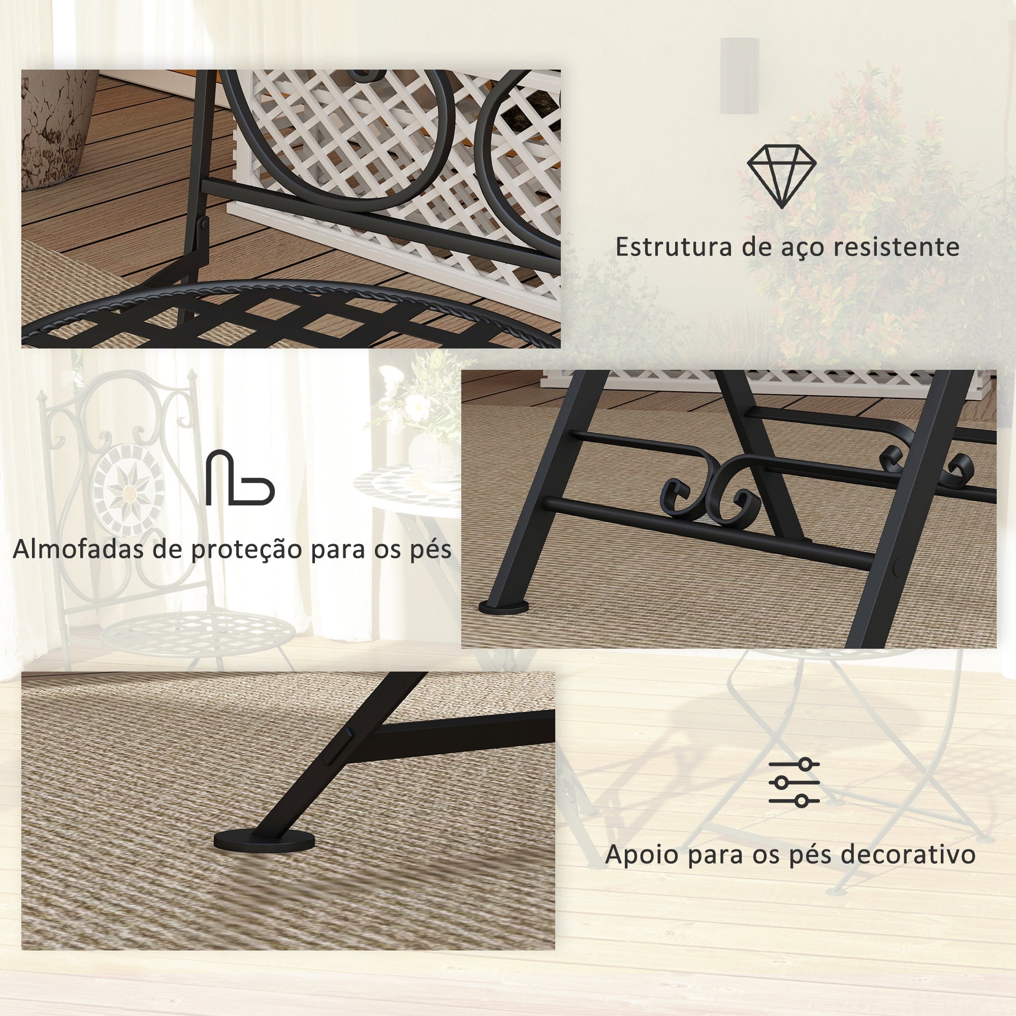 Conjunto de Jardim Multicor 3 Peças 39x54,5x94 cm Mesa Redonda Cadeiras Dobráveis