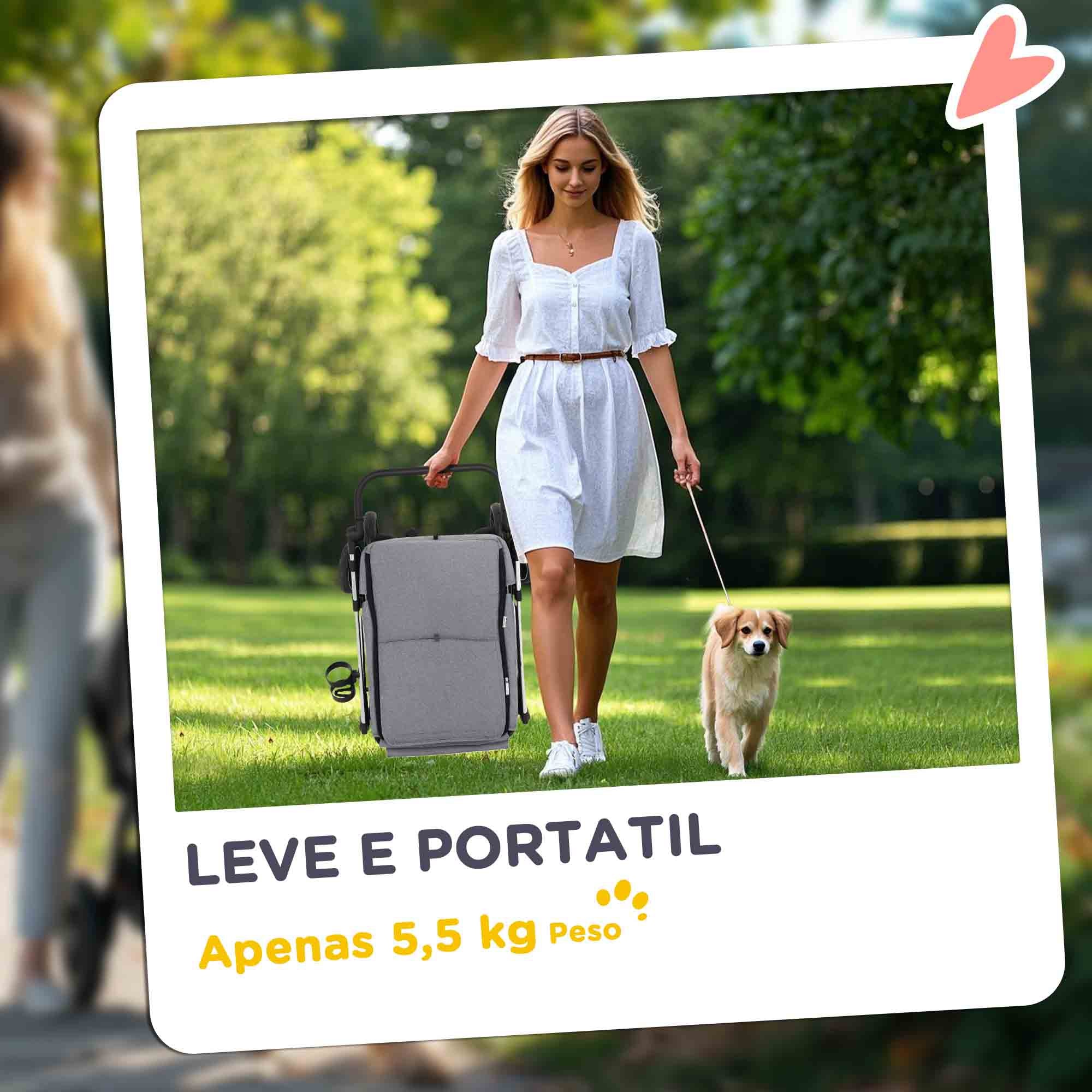 Carrinho de Passeio para Cães Pequenos Dobrável 80x48,5x106 cm - Cinza Claro