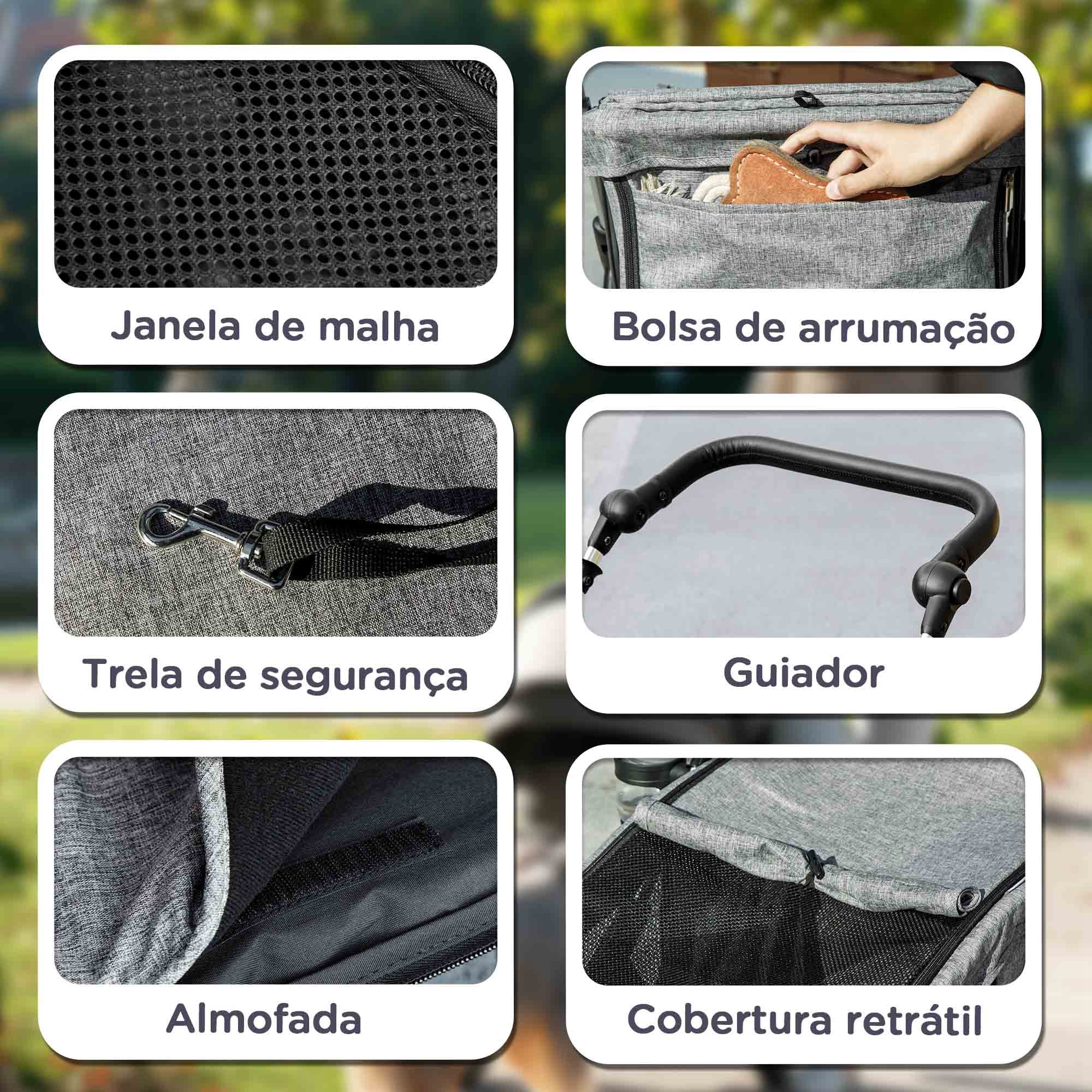 Carrinho de Passeio para Cães Pequenos Dobrável 80x48,5x106 cm - Cinza Claro