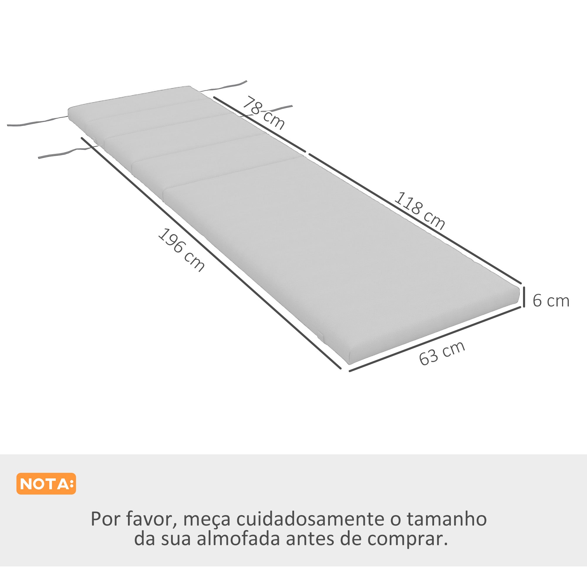 Almofada para Espreguiçadeira 196x63x6 cm - Cinza Claro