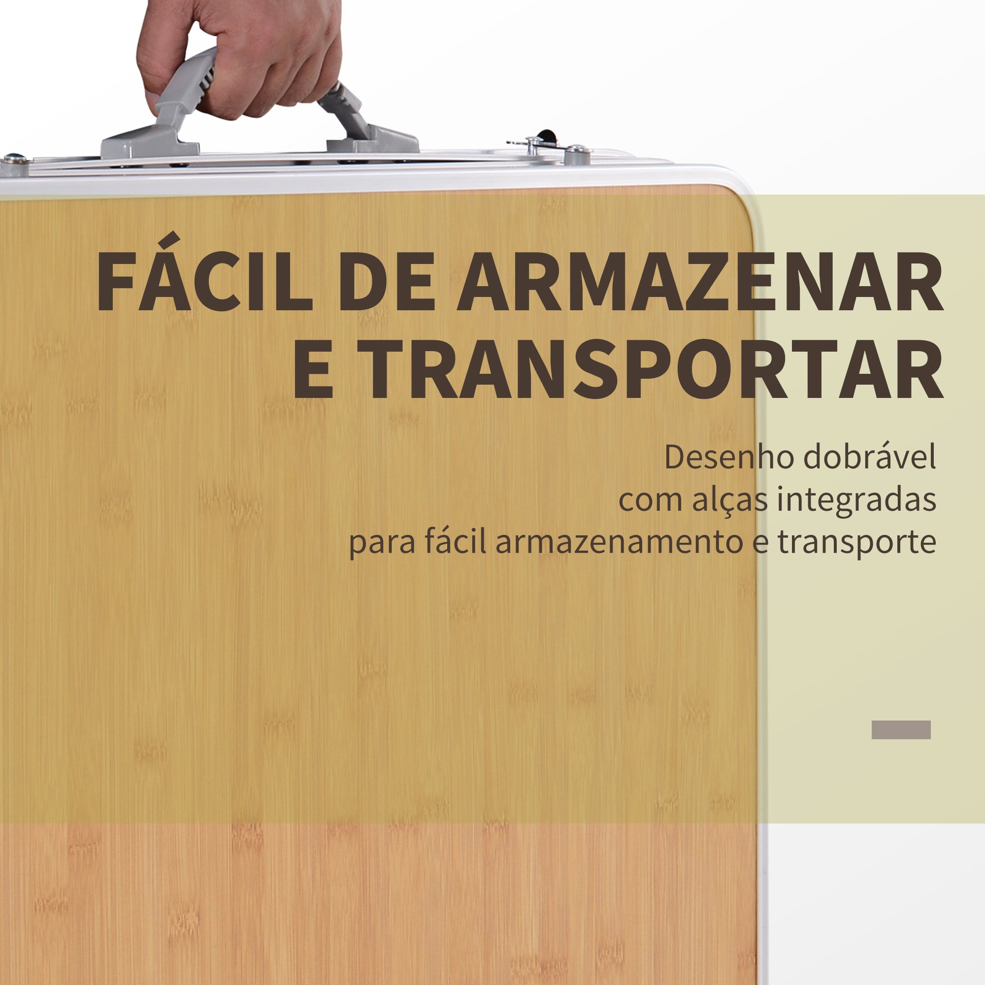 Mesa de Acampamento Dobrável – 120x60x(40/70) cm – Natural – Alumínio e MDF