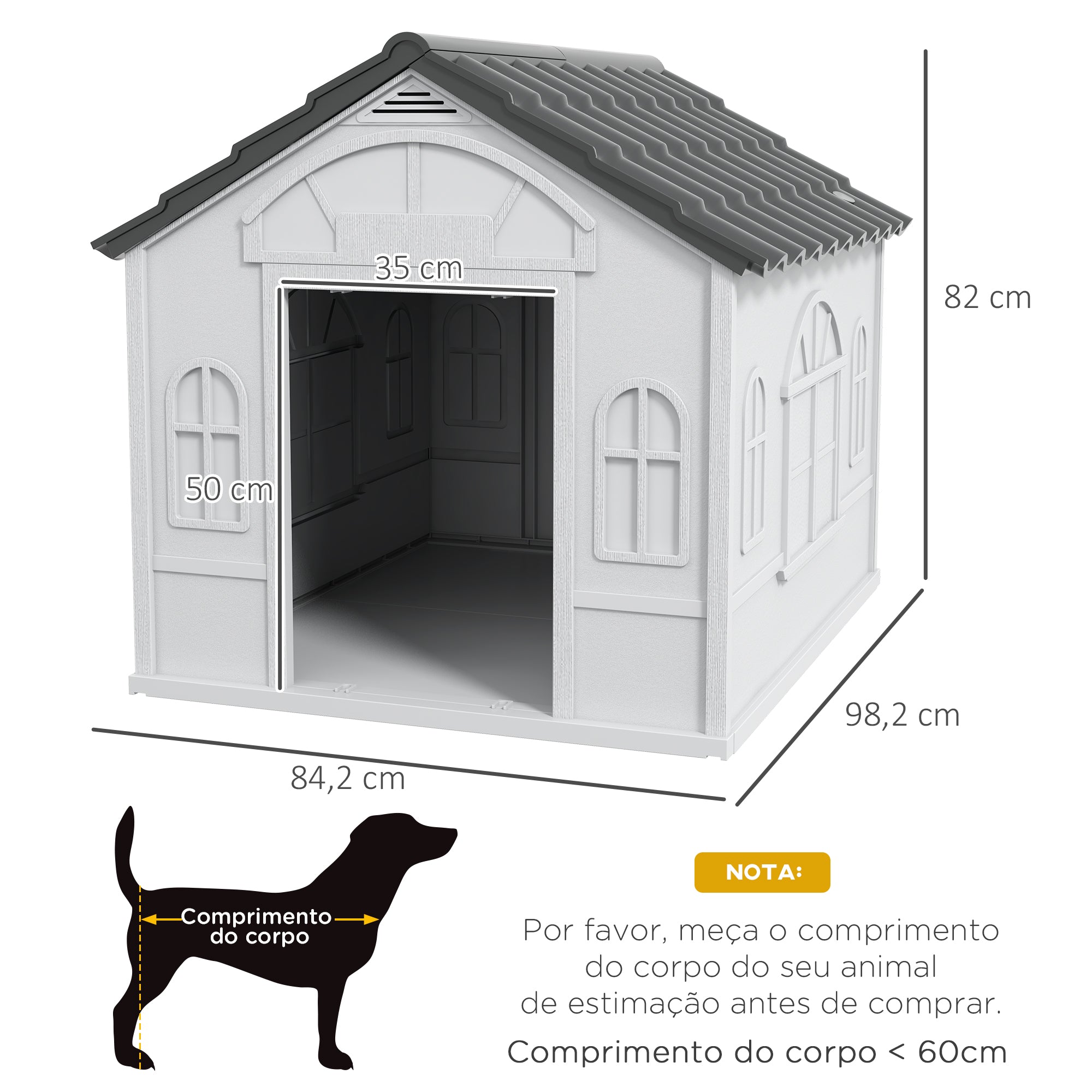 Casa para Cães – 84,2x98,2x82 cm – Cor Cinzento – Plástico
