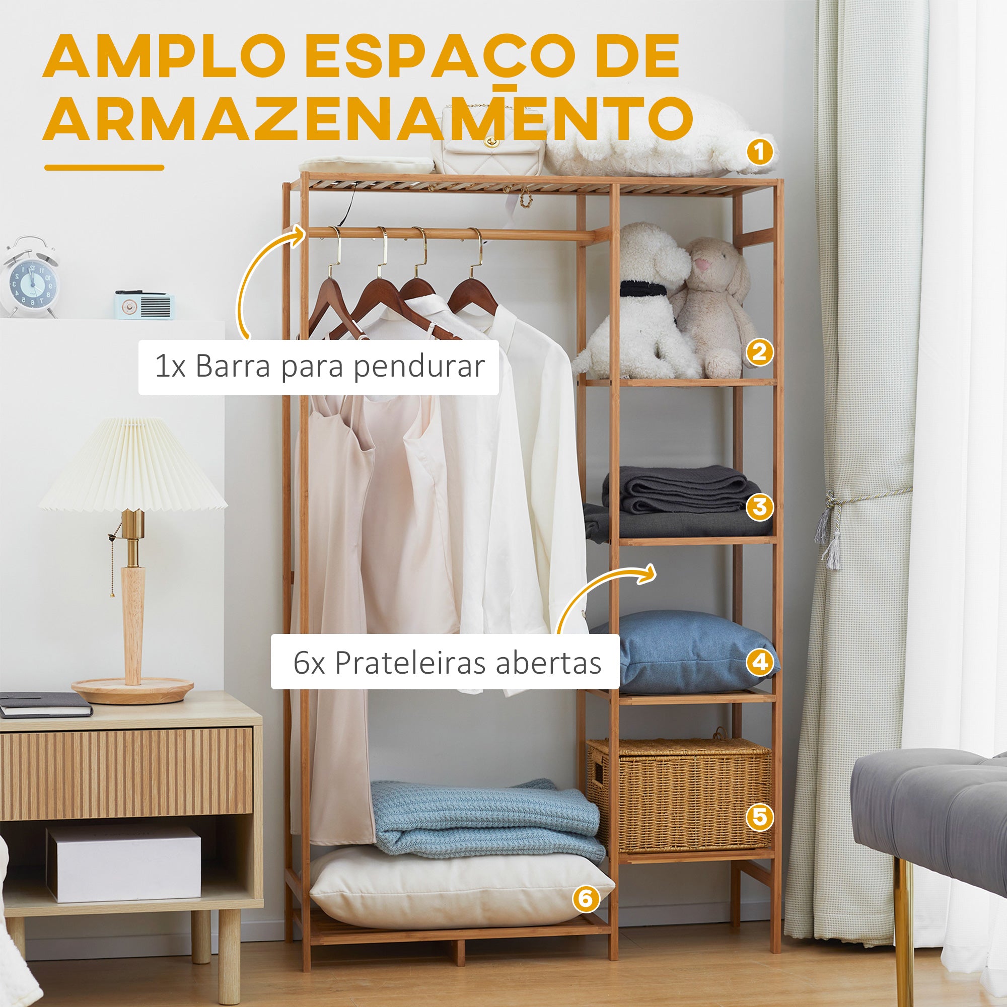 Suporte para Cabides de Bambu com Prateleira de Armazenamento 90x30x145 cm Cor de Madeira Natural