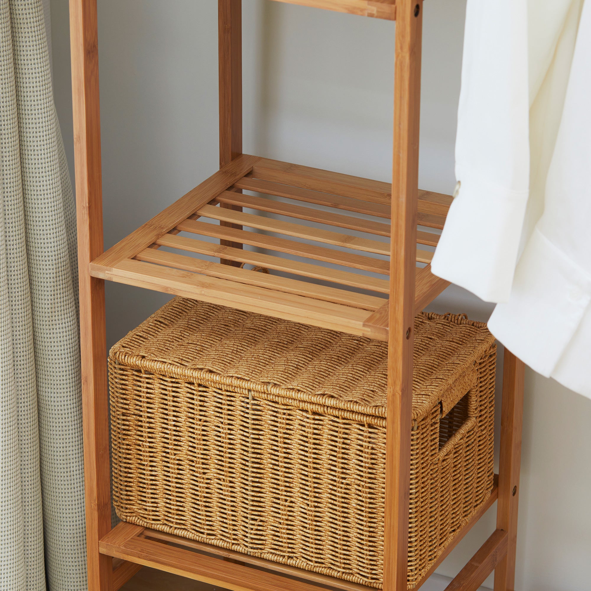 Suporte para Cabides de Bambu com Prateleira de Armazenamento 90x30x145 cm Cor de Madeira Natural
