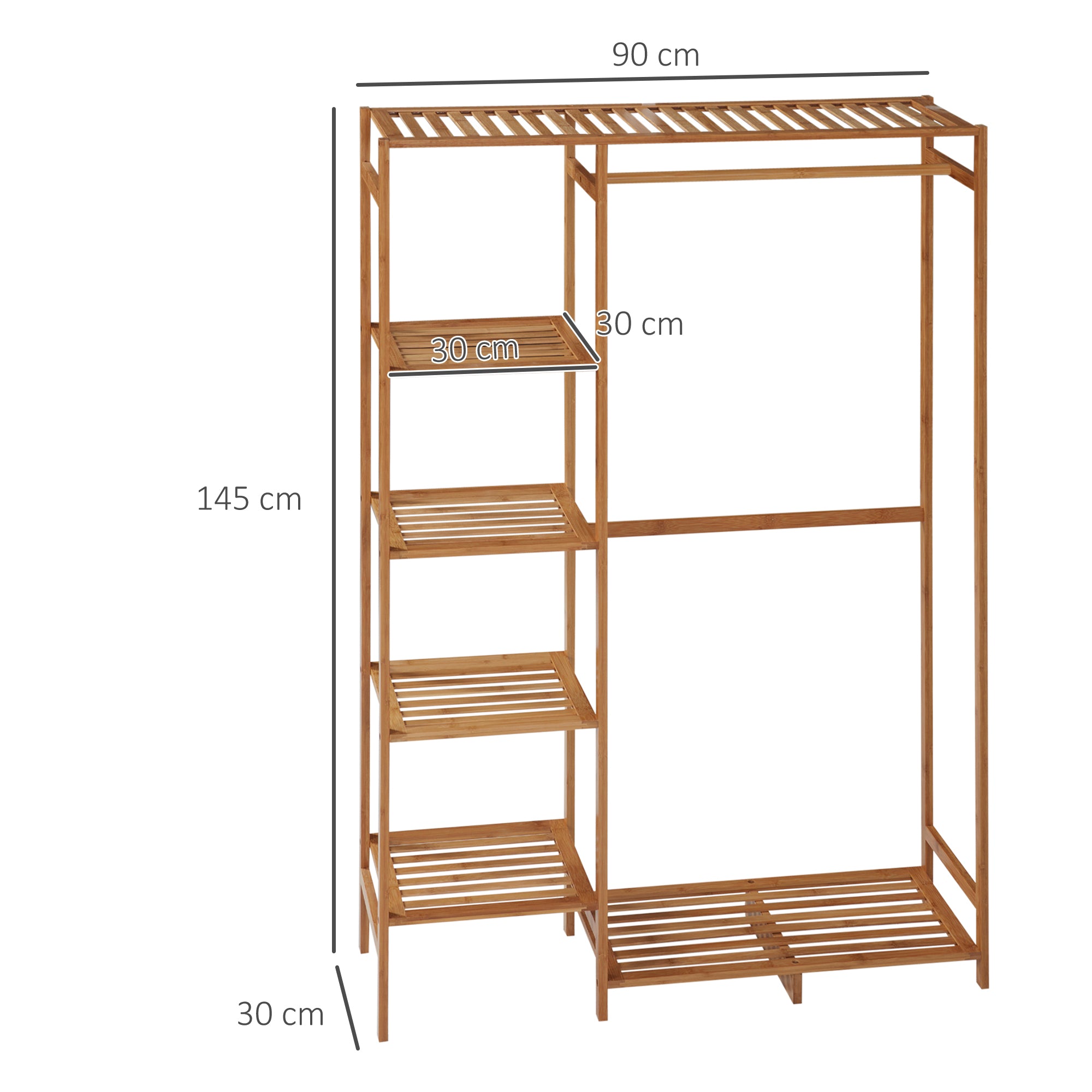 Suporte para Cabides de Bambu com Prateleira de Armazenamento 90x30x145 cm Cor de Madeira Natural