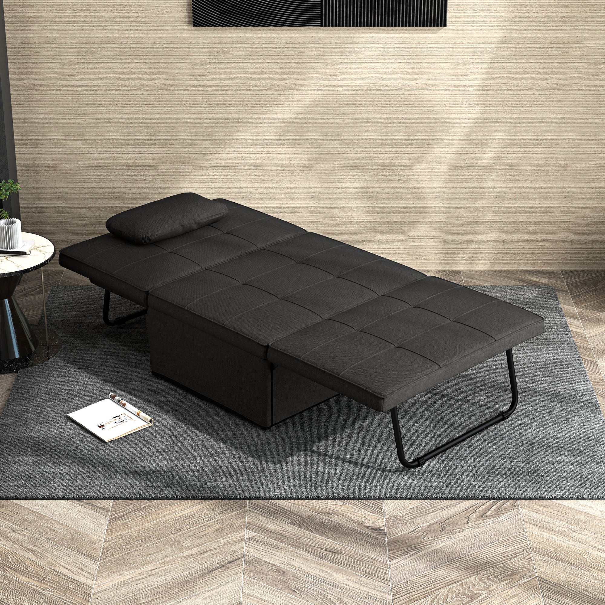 Sofá Cama Individual 3 em 1 Preto 95x189x43 cm