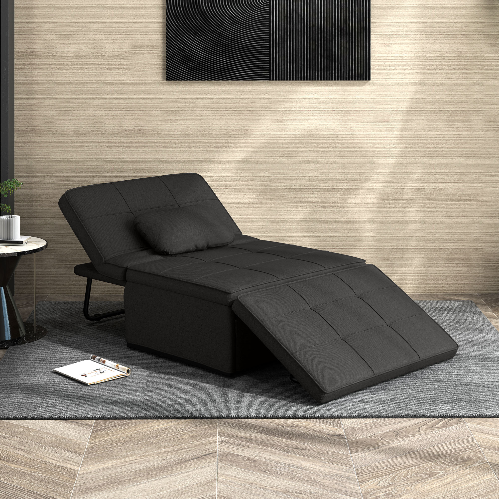 Sofá Cama Individual 3 em 1 Preto 95x189x43 cm