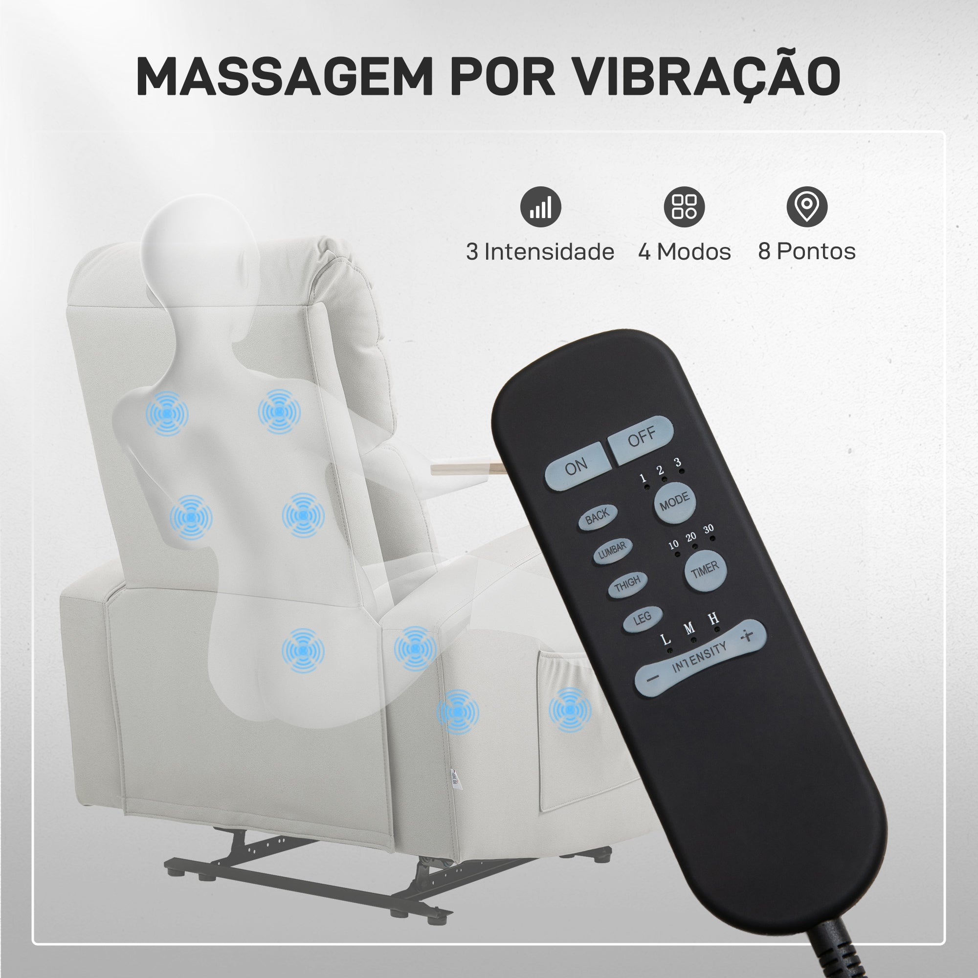 Poltrona de Massagem Reclinável Cinza Claro 77x93x105 cm
