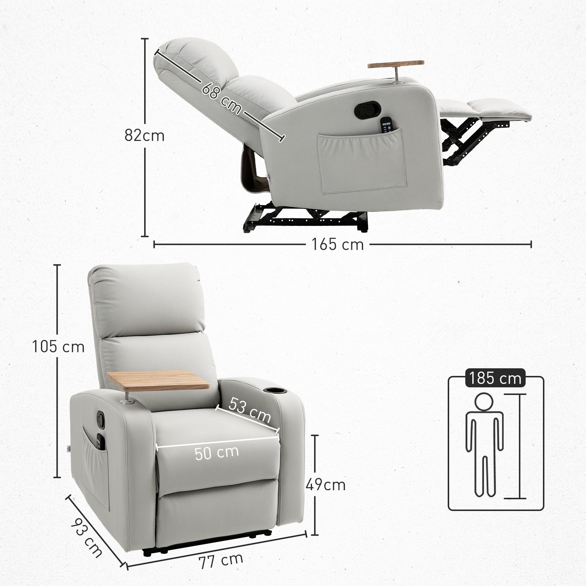 Poltrona de Massagem Reclinável Cinza Claro 77x93x105 cm