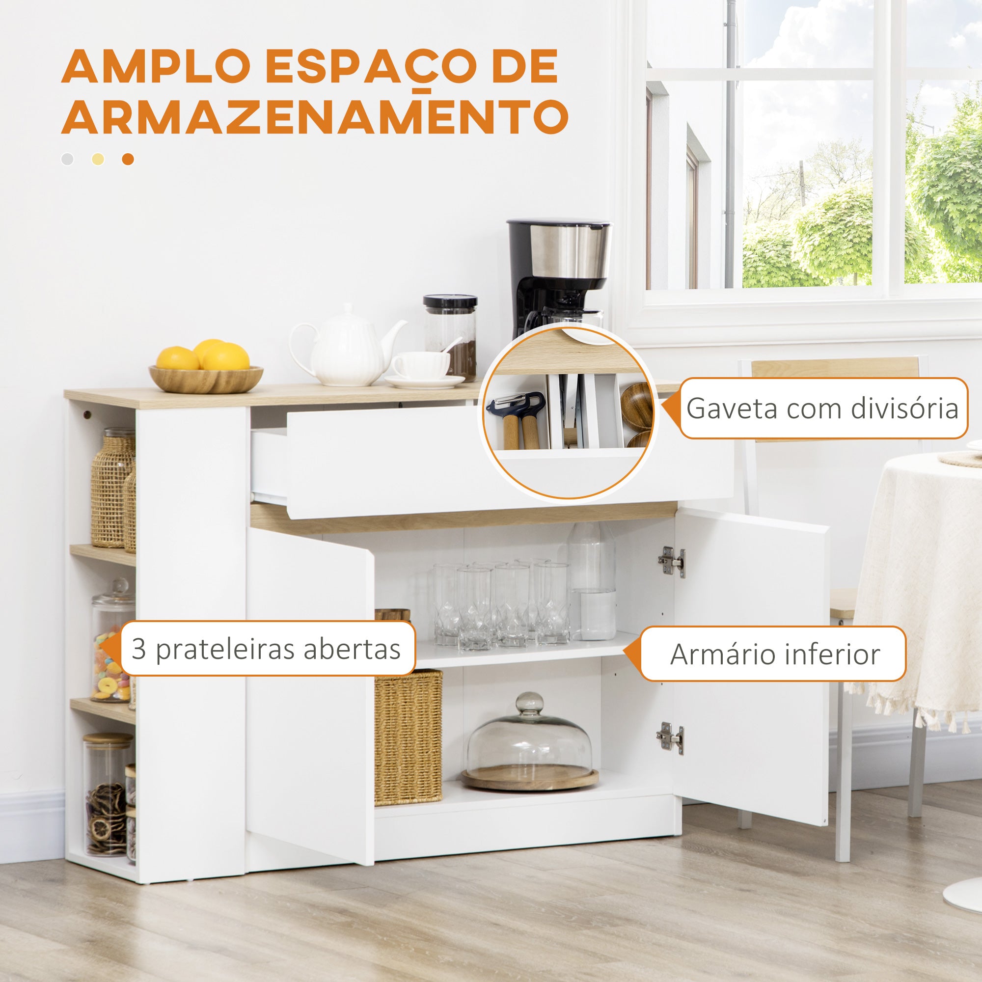 Aparador de Cozinha Branco 110x29,5x82 cm